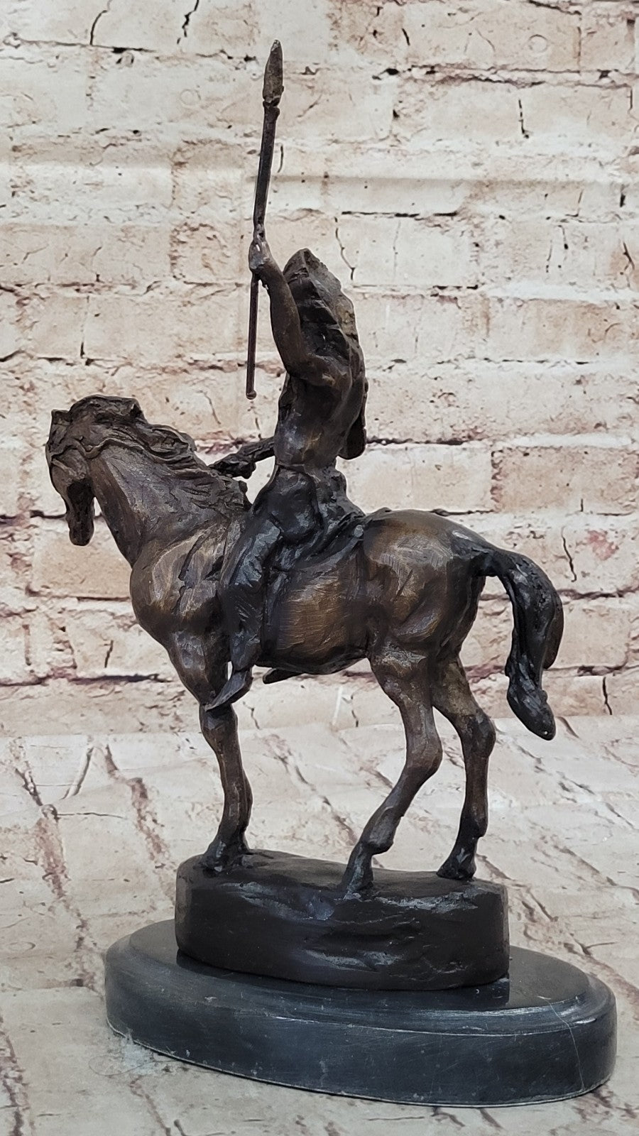 Signed Thomas Native American Indian Riding Horse Bronze Sculpture Statue Art