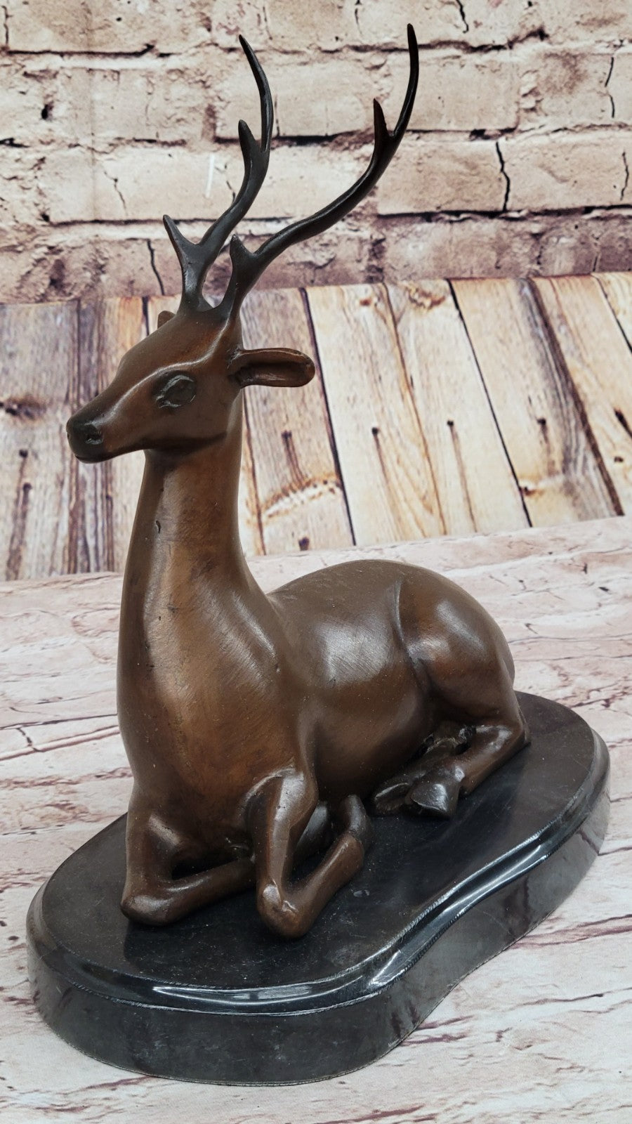 Signed Bronze Deer Statue Hunter Stags Elks Sculpture Hand Made Statue Figure