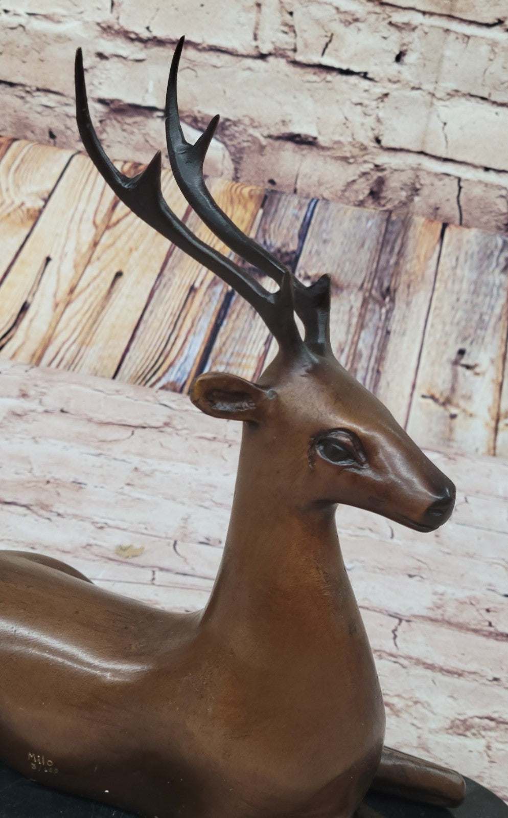 Signed Bronze Deer Statue Hunter Stags Elks Sculpture Hand Made Statue Figure