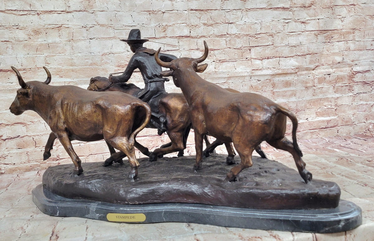 STAMPEDE SOLID BRONZE FREDERIC REMINGTON SCULPTURE LOST WAX METHOD FIGURINE DECOR