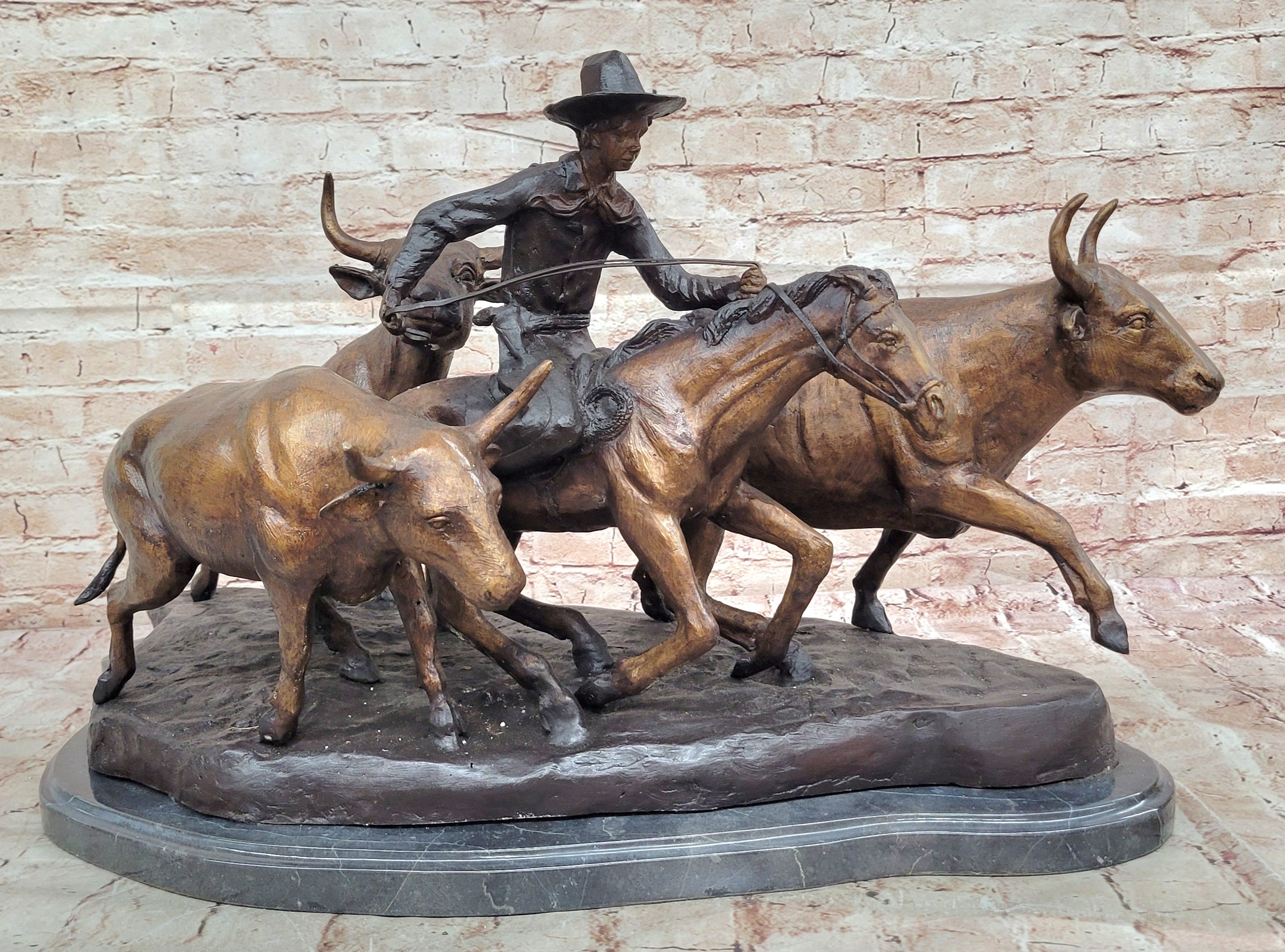 STAMPEDE SOLID BRONZE FREDERIC REMINGTON SCULPTURE LOST WAX METHOD FIGURINE DECOR