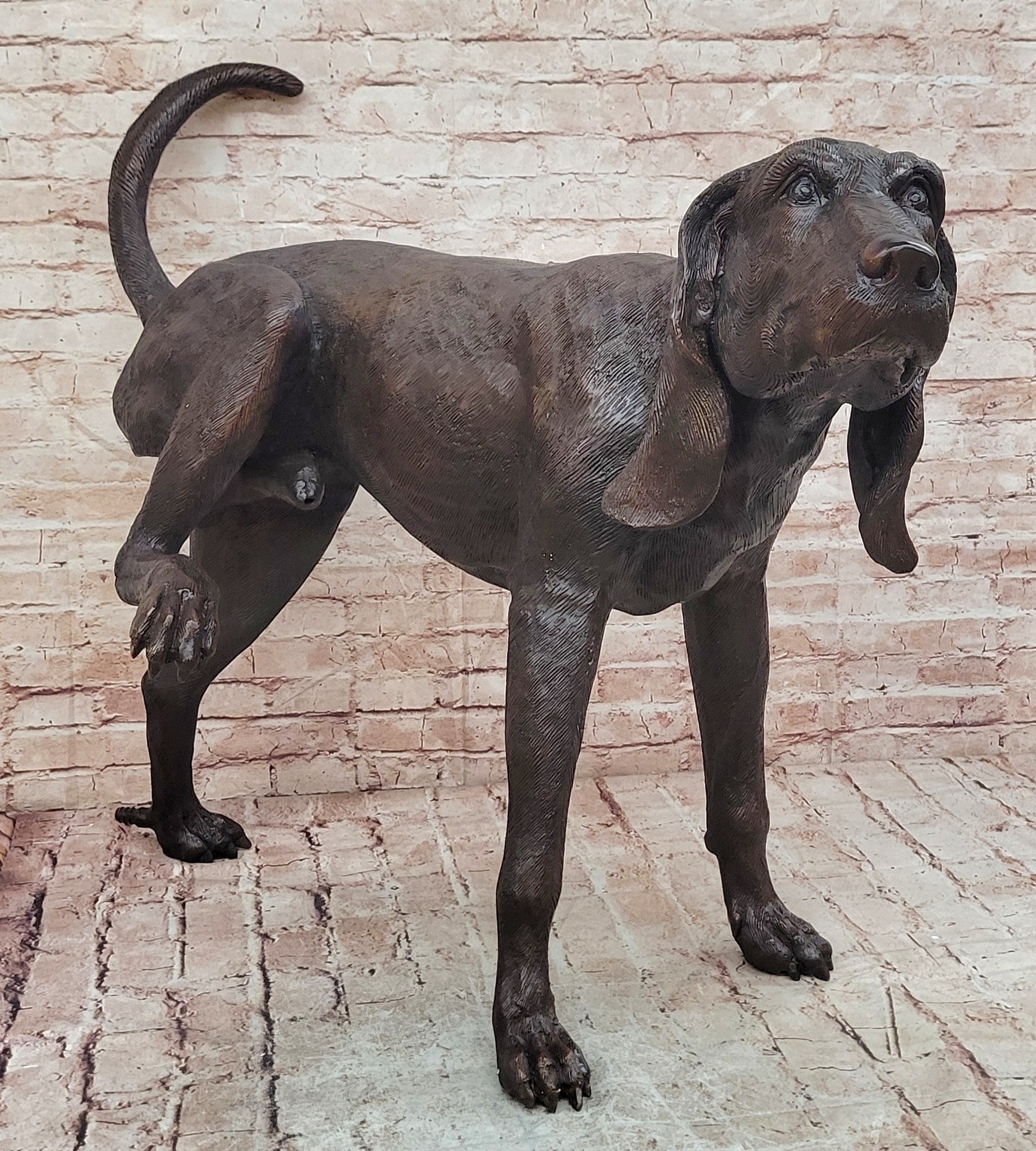 Art Deco Bronze Sculpture Statue Basset Bloodhound Hound Dog Sleuth Figurine