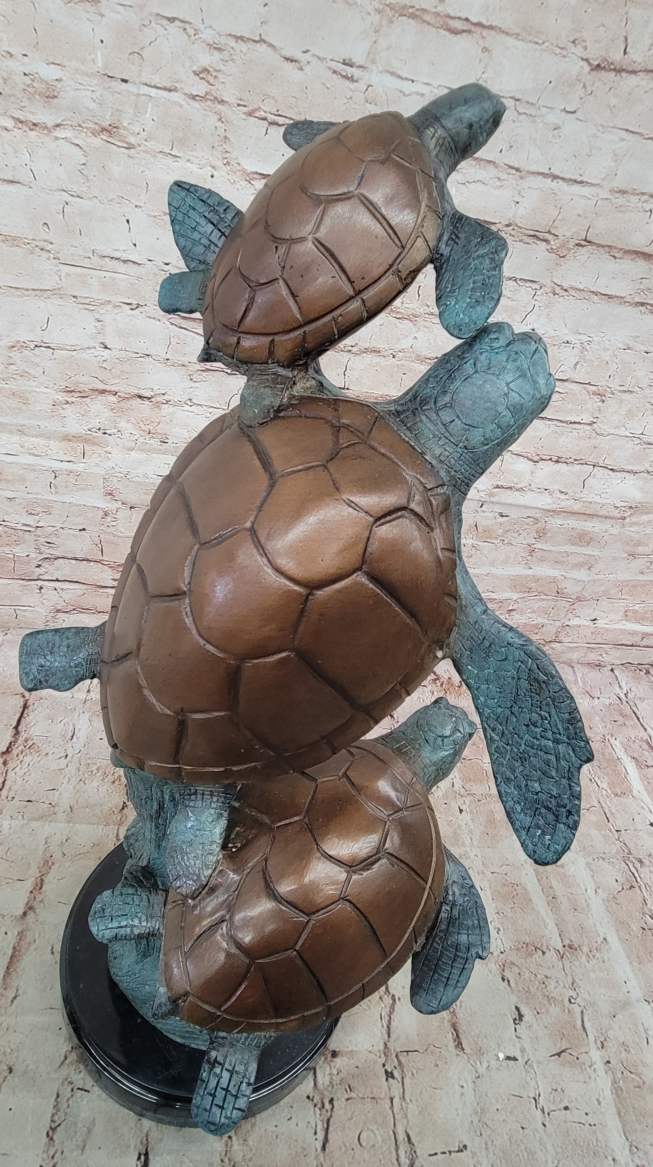 Swimming Sea Turtles Bronze Sculpture, Special Patina Finish Figurine