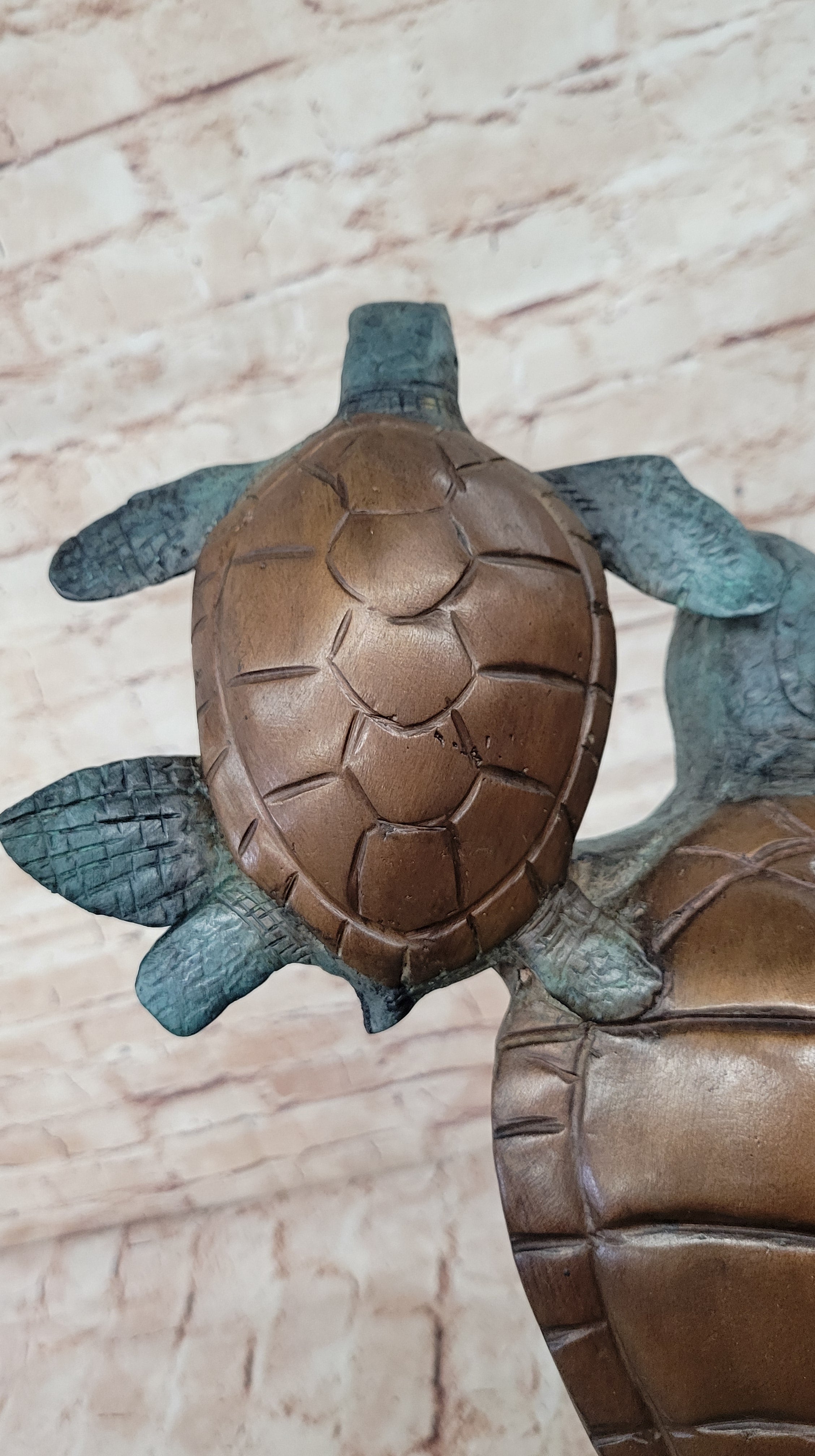 Swimming Sea Turtles Bronze Sculpture, Special Patina Finish Figurine