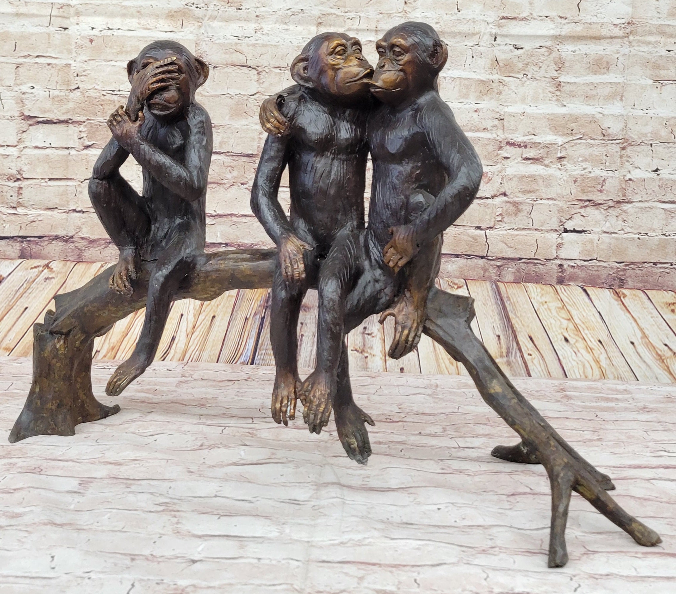 Limited Edition 3 Wise Monkey By Famous Artist Marius Bronze Sculpture Figurine