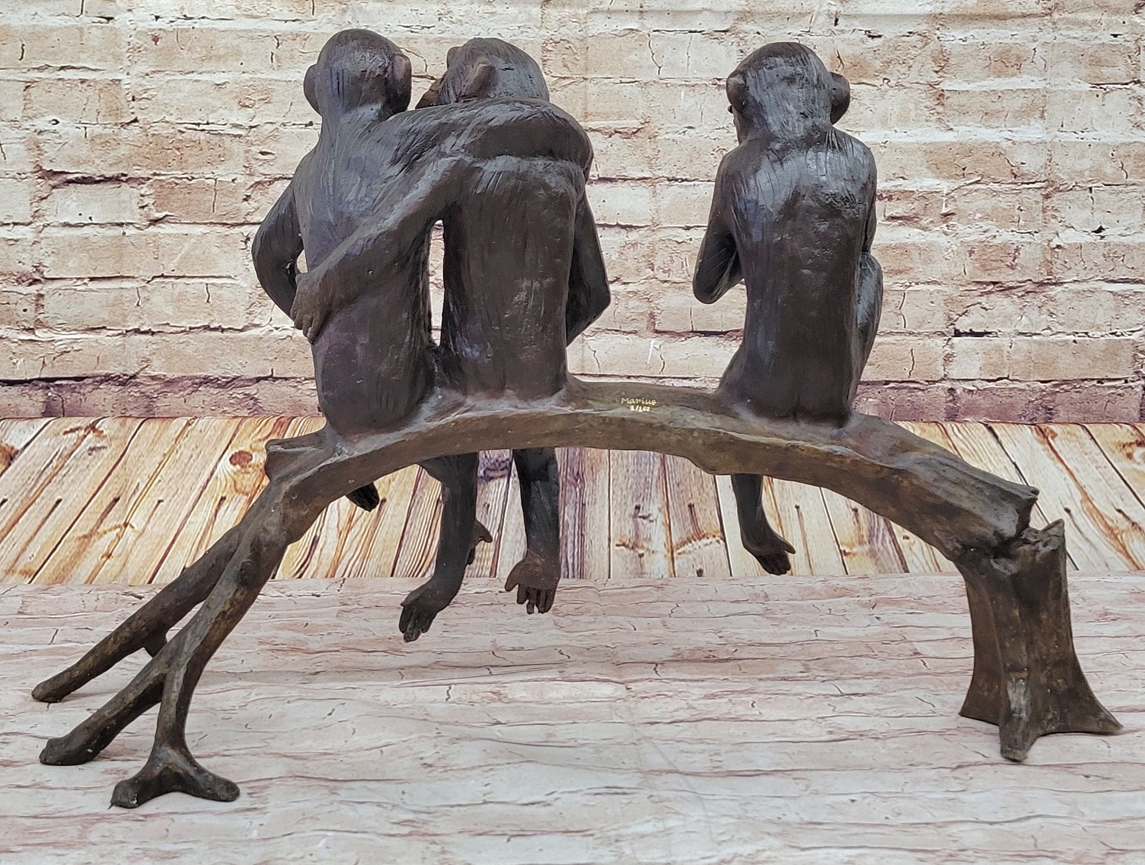 Limited Edition 3 Wise Monkey By Famous Artist Marius Bronze Sculpture Figurine