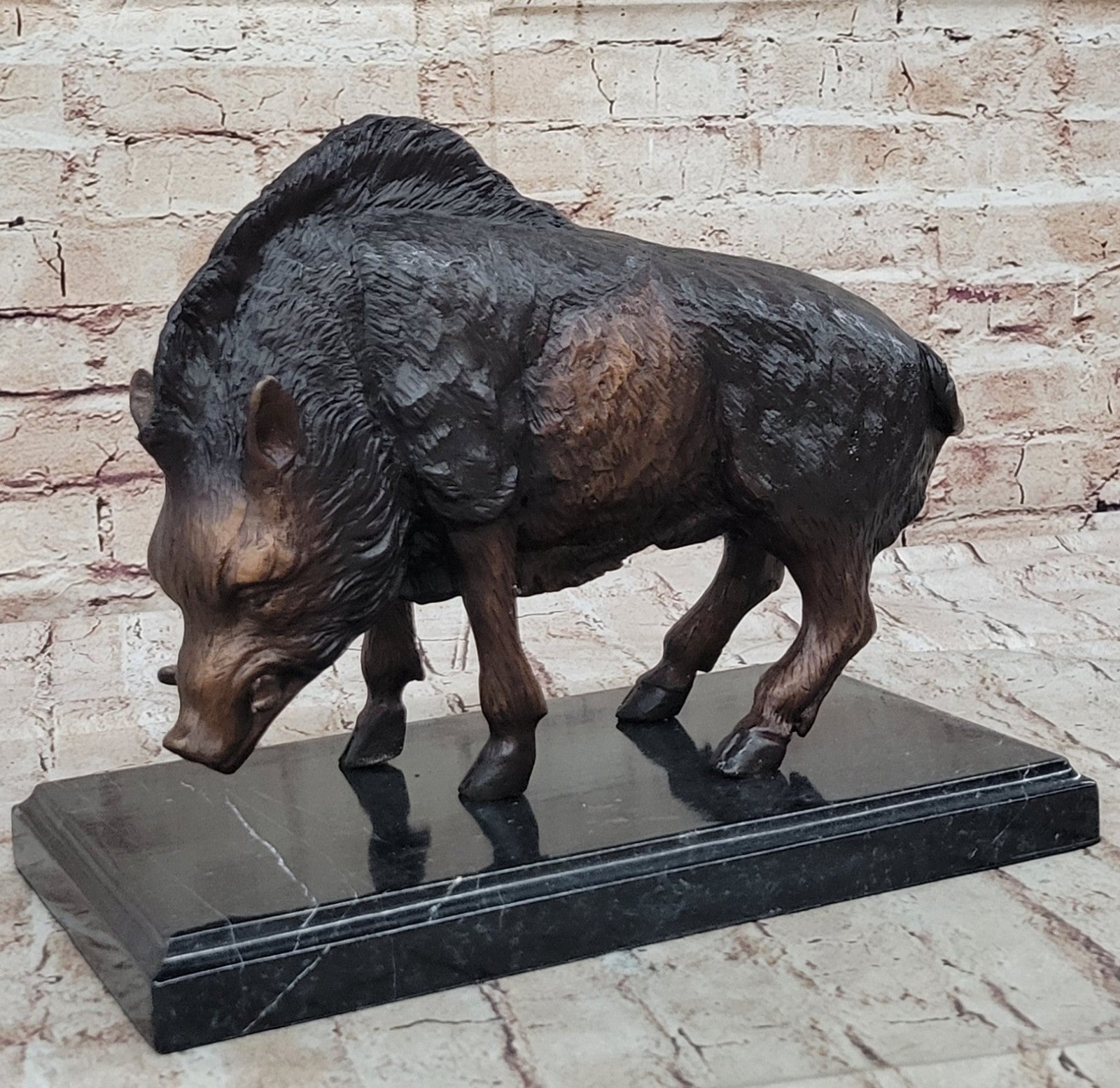 Large Chinese Bronze Folk Home FengShui Rage Boar Wild Pig Statue Figurine Gift