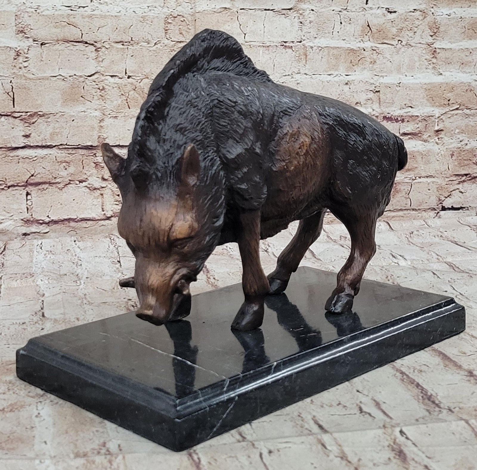 Large Chinese Bronze Folk Home FengShui Rage Boar Wild Pig Statue Figurine Gift