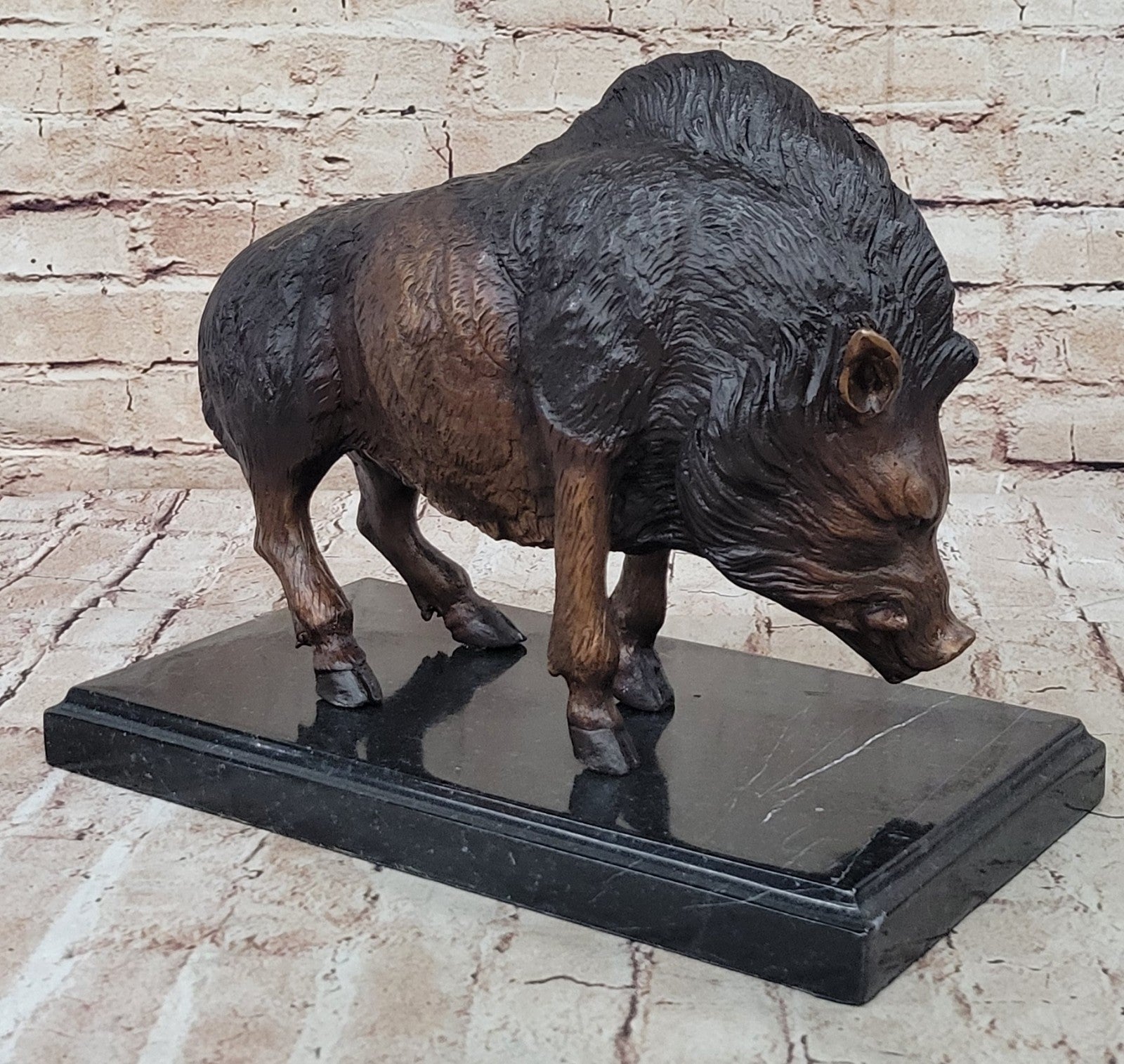 Large Chinese Bronze Folk Home FengShui Rage Boar Wild Pig Statue Figurine Gift