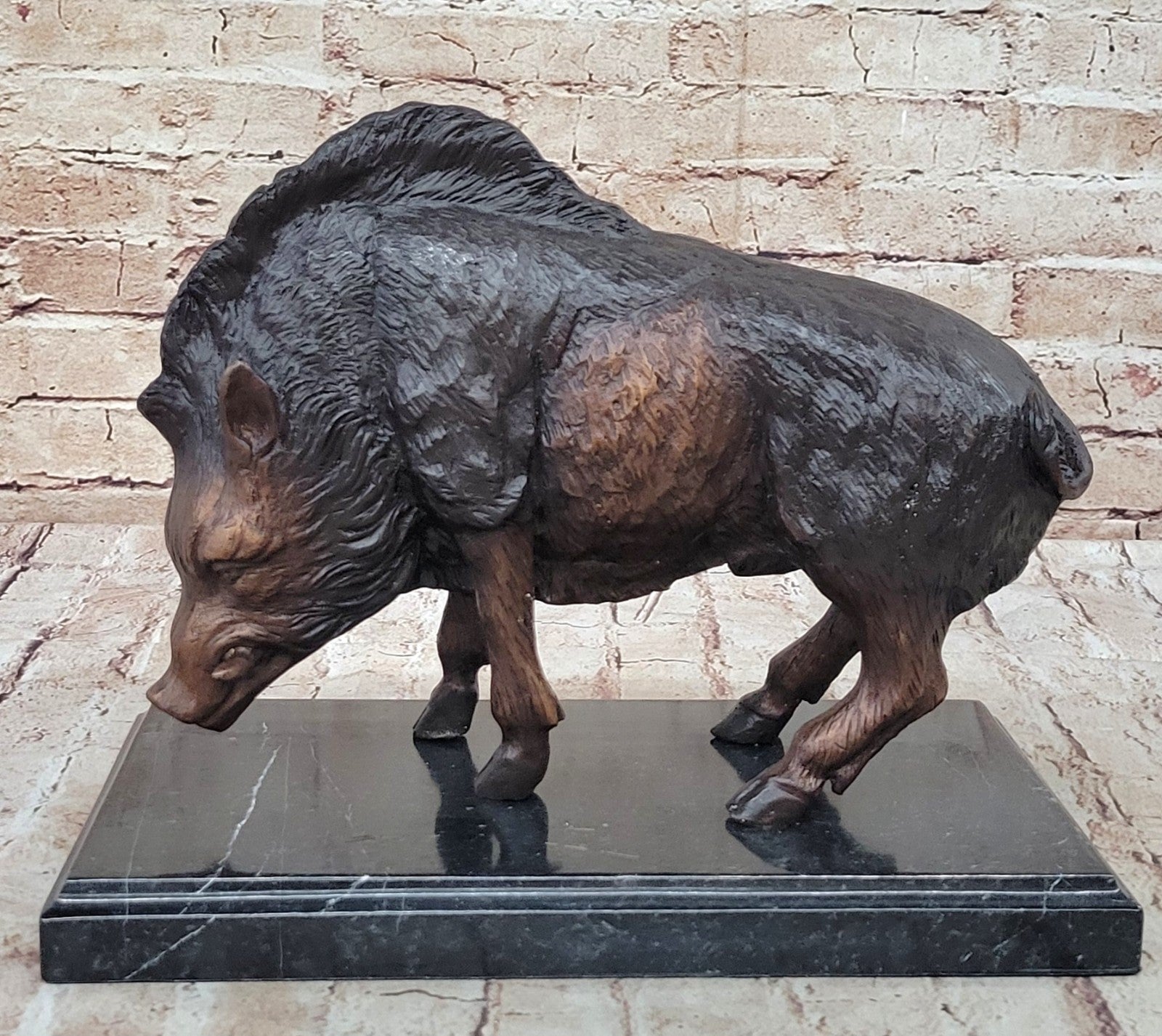 Large Chinese Bronze Folk Home FengShui Rage Boar Wild Pig Statue Figurine Gift