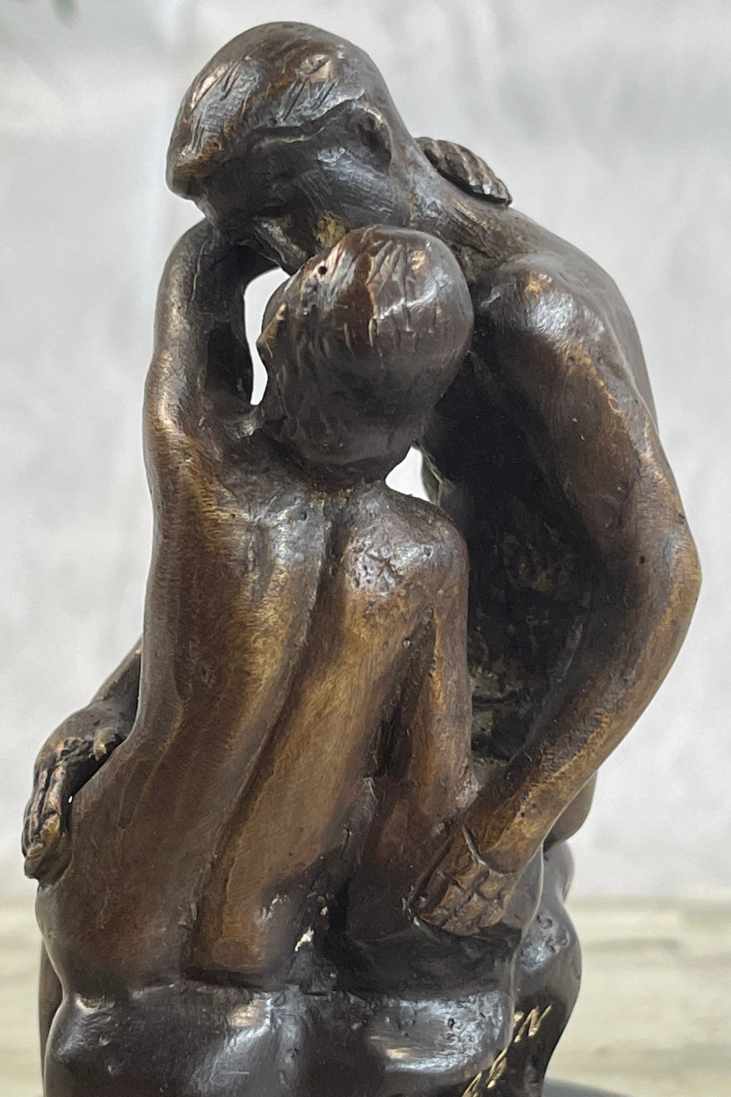 Signed Rodin Kiss Romance Love Lovers Bronze Marble Sculpture Statue Home Decor