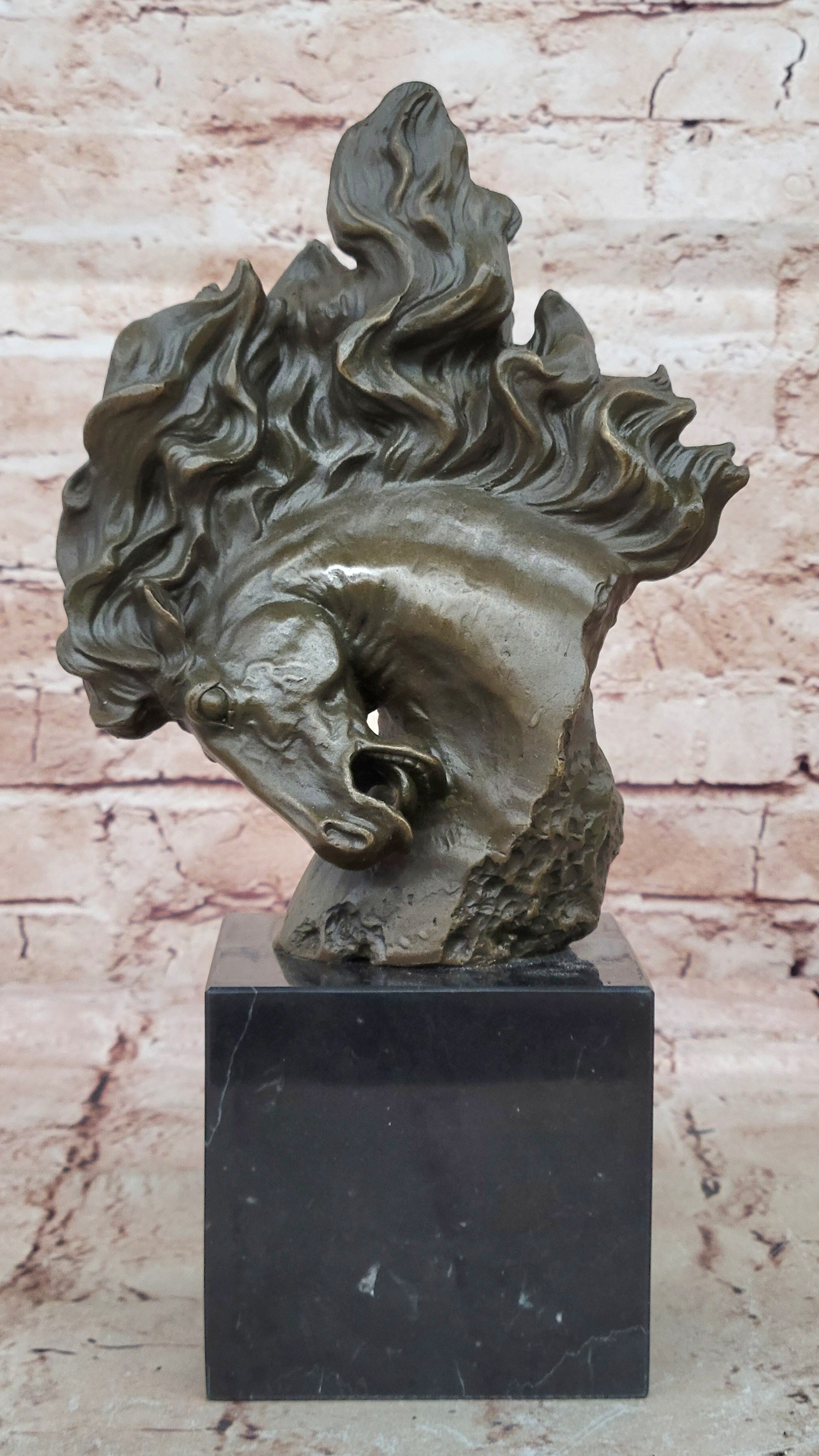 Handcrafted Bronze Horse Statue on Marble Base Art Deco Figurine Signed Milo