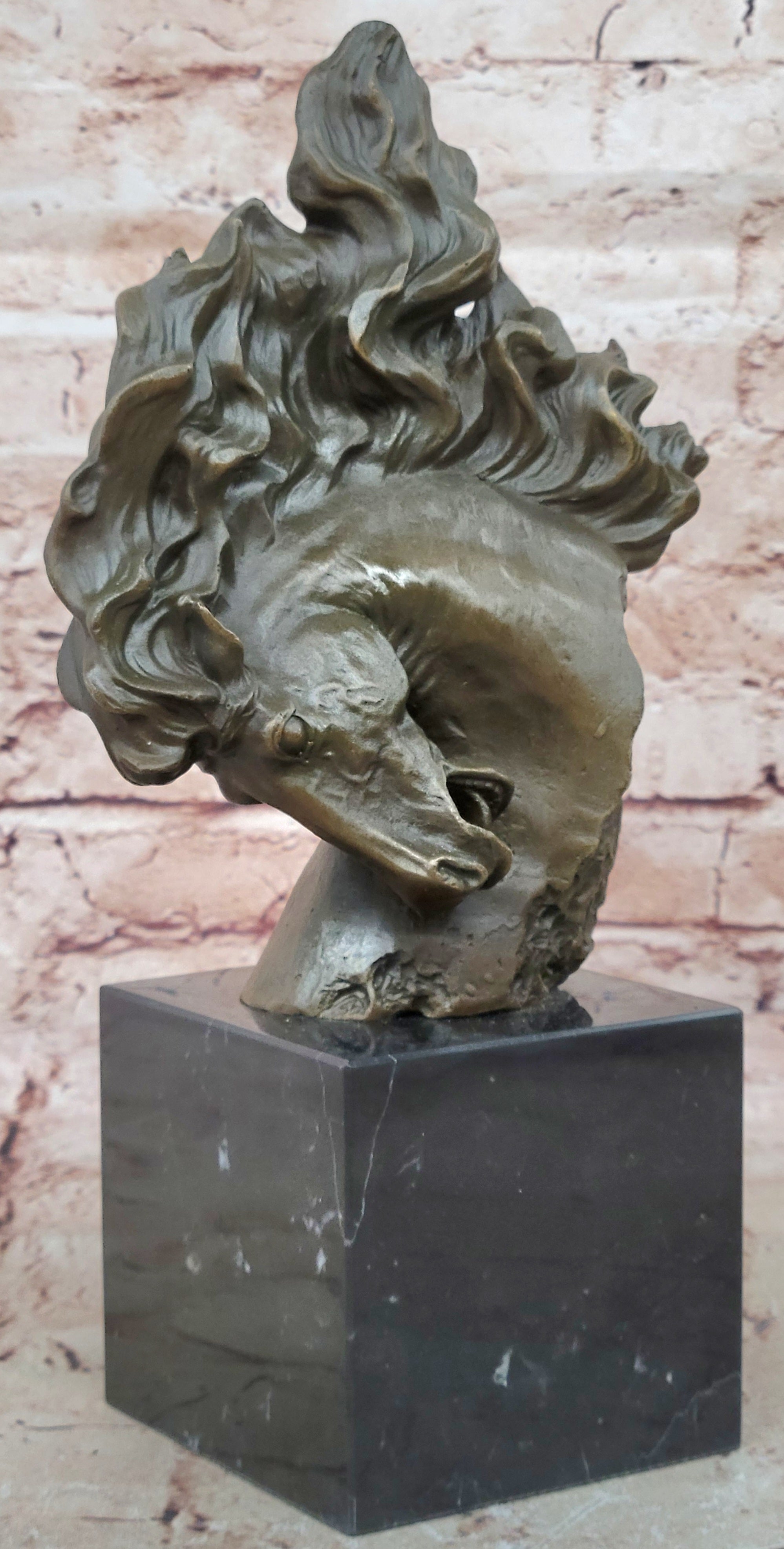 Handcrafted Bronze Horse Statue on Marble Base Art Deco Figurine Signed Milo