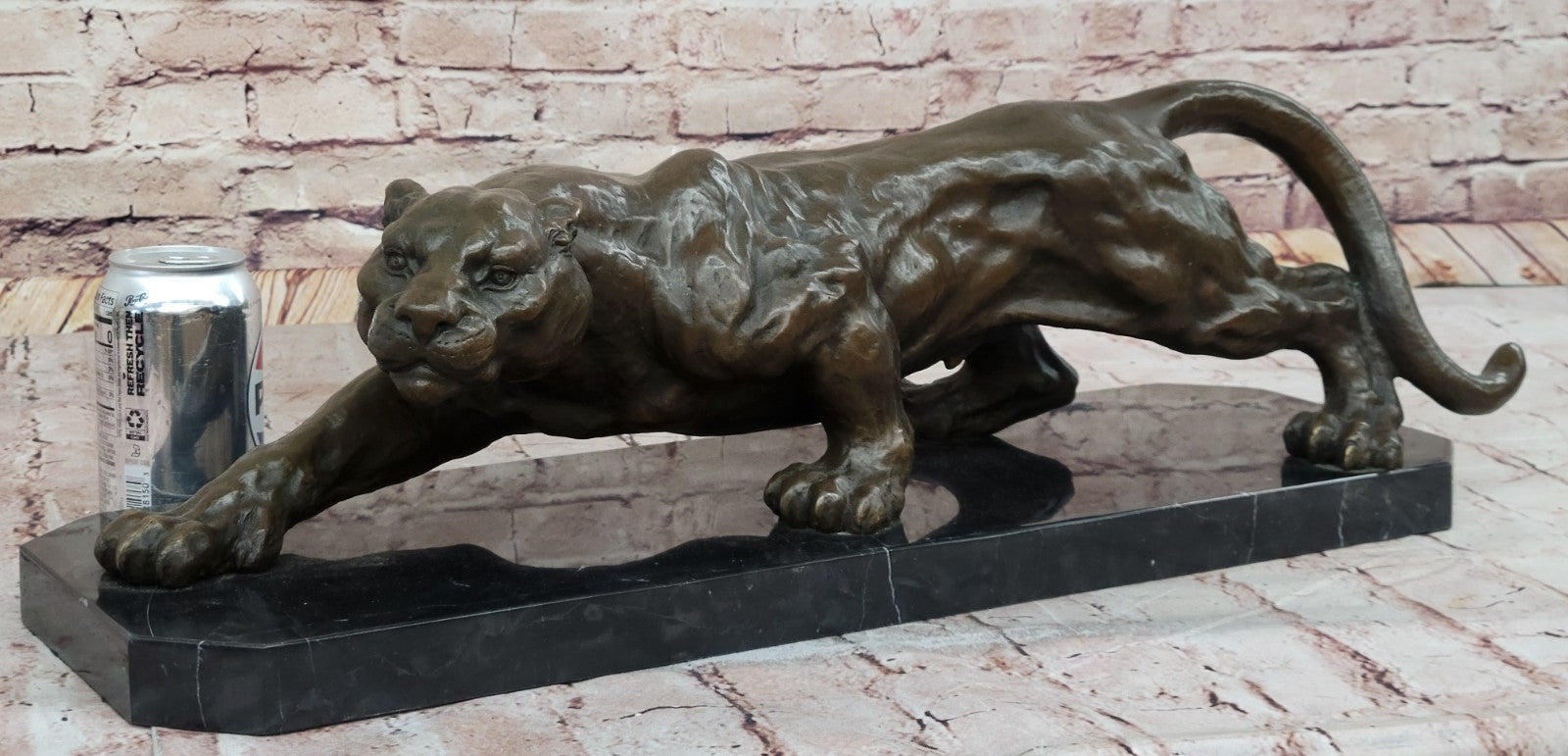 Extra Large Mountain Lion Cougar Puma Bronze Art Deco Sculpture Figurine By Milo