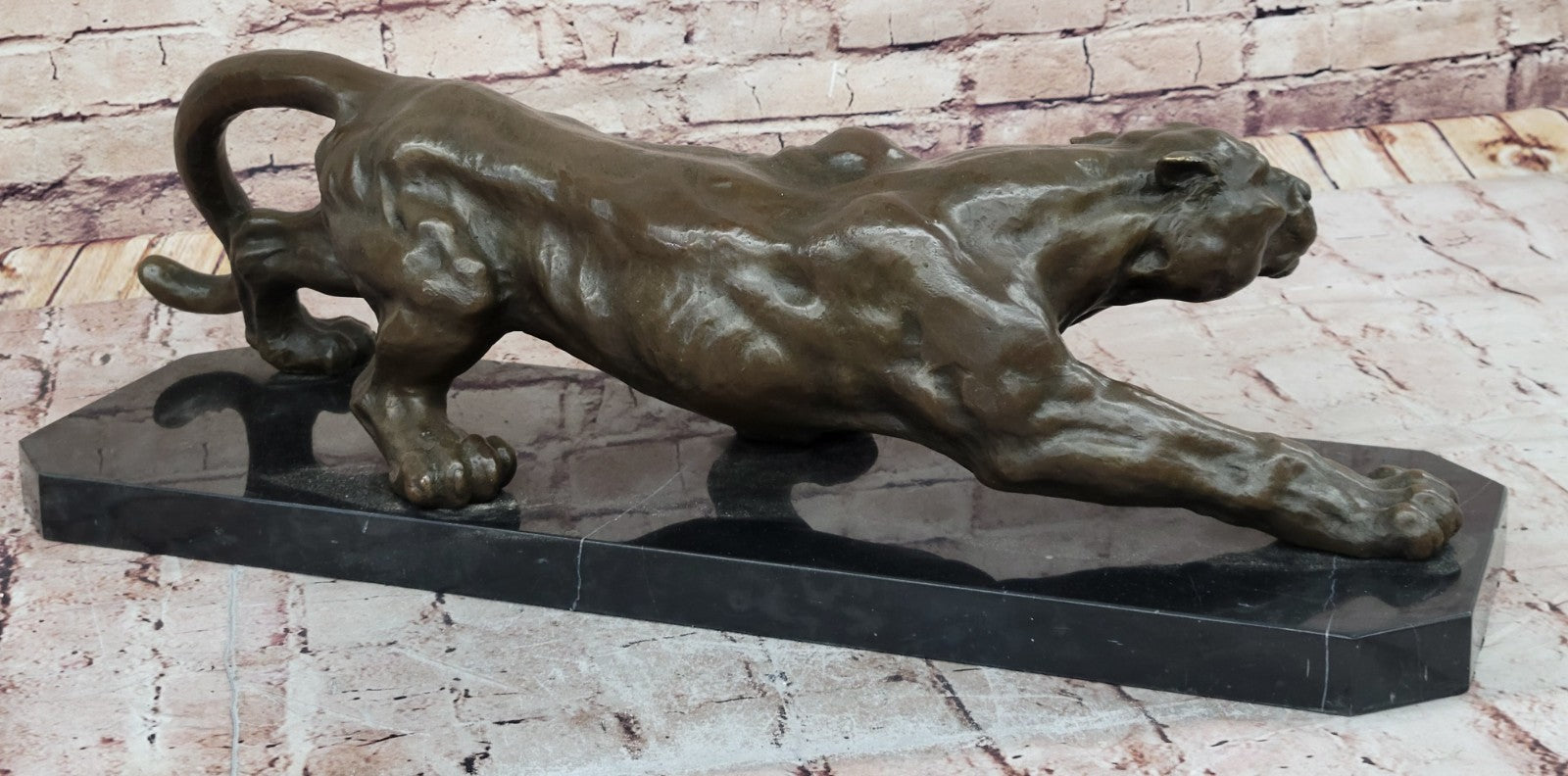 Extra Large Mountain Lion Cougar Puma Bronze Art Deco Sculpture Figurine By Milo