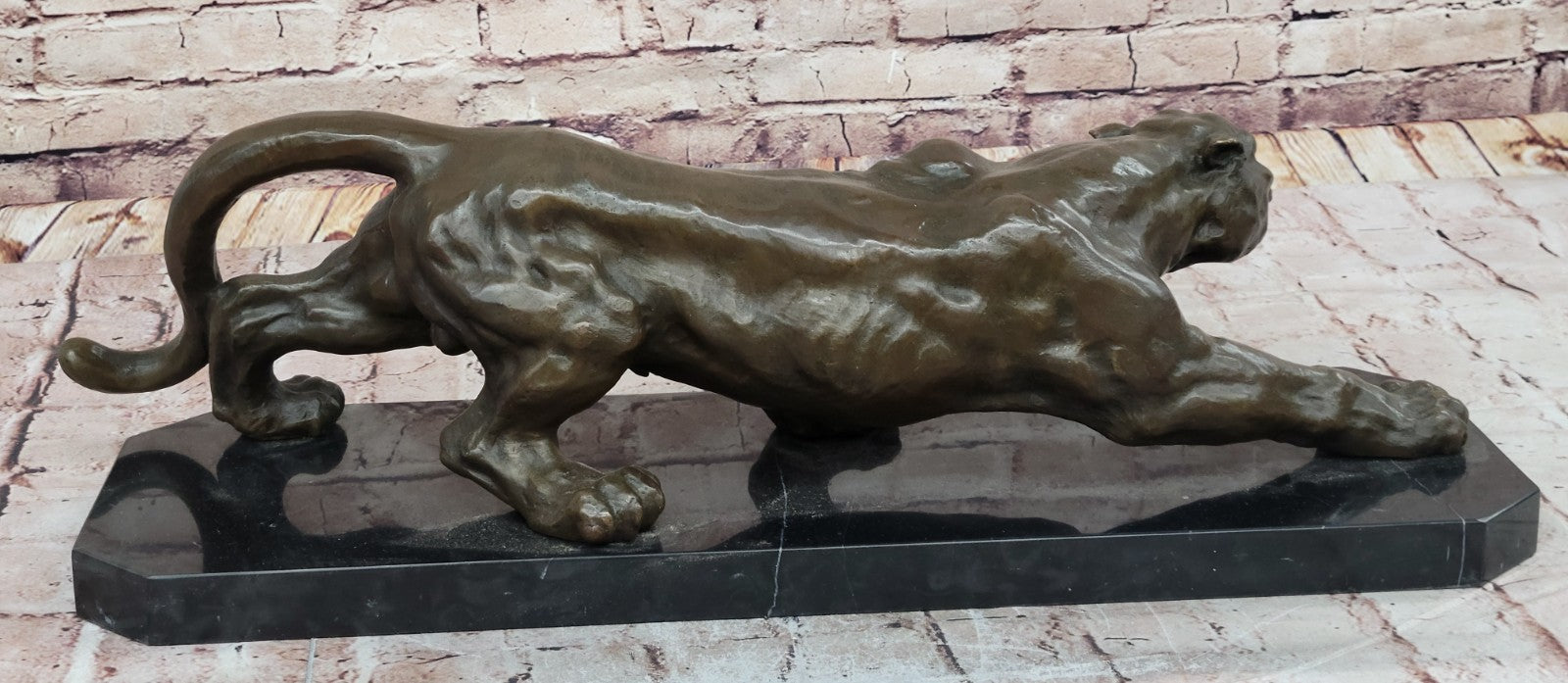 Extra Large Mountain Lion Cougar Puma Bronze Art Deco Sculpture Figurine By Milo