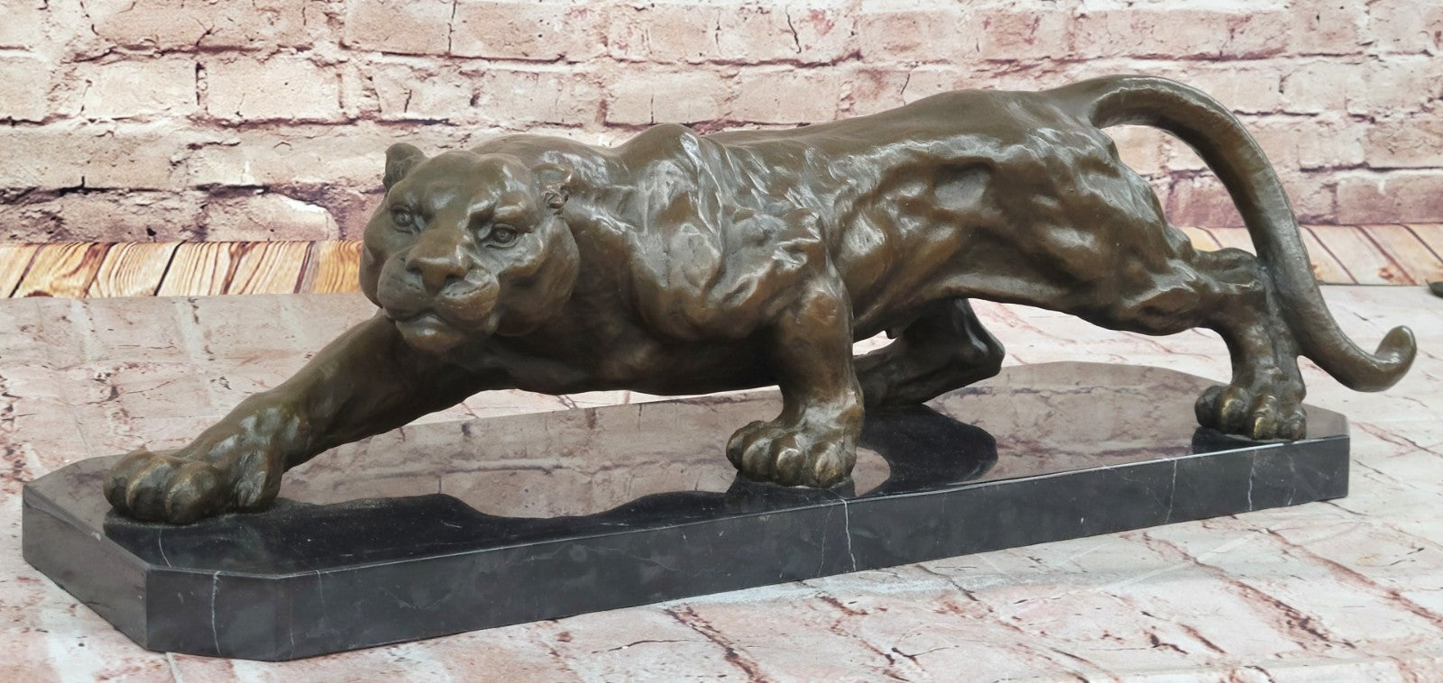 Extra Large Mountain Lion Cougar Puma Bronze Art Deco Sculpture Figurine By Milo