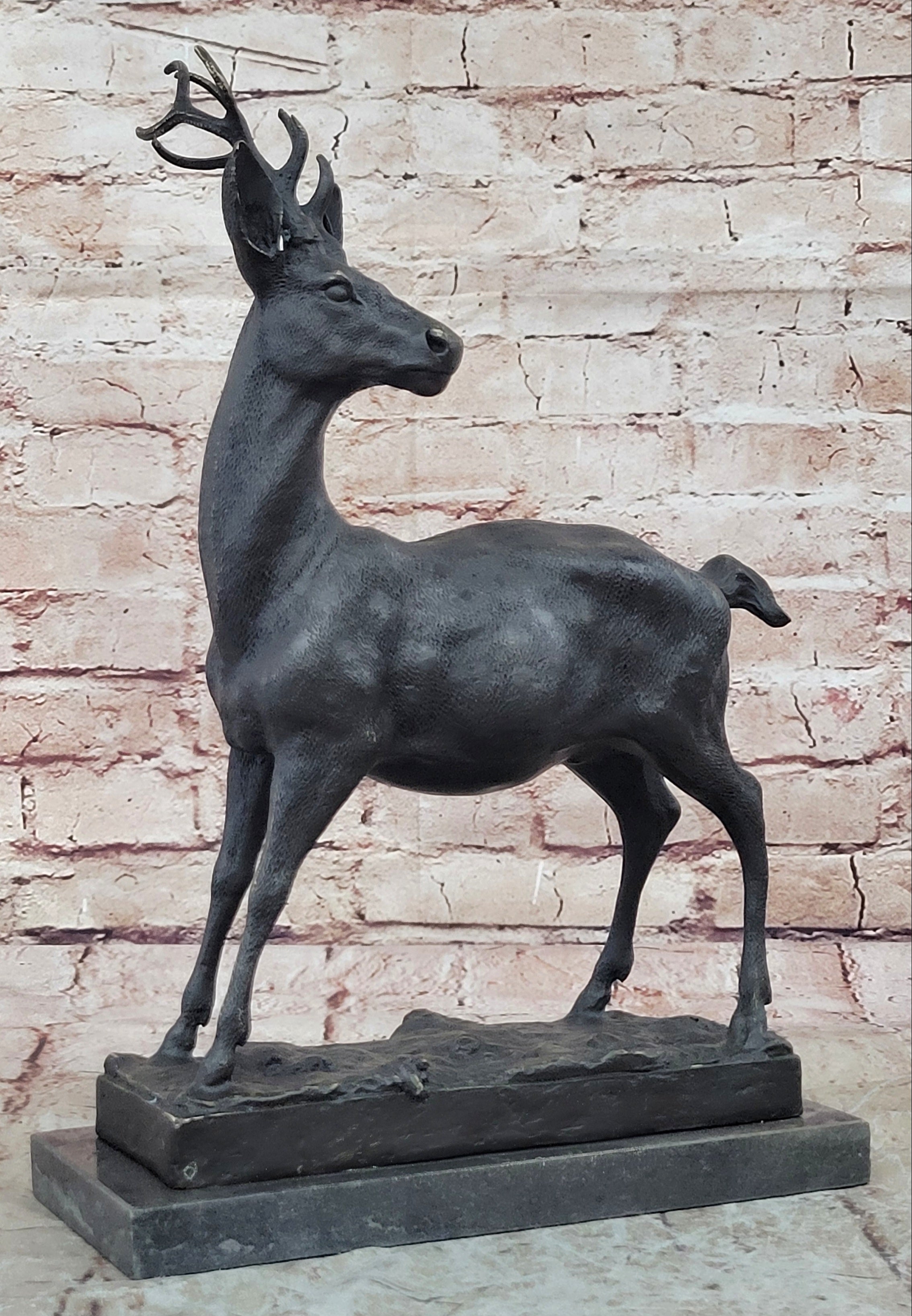 Large Metal Bronze Deer Stag Elk Outdoor Yard Sculpture, Handcrafted Figurine