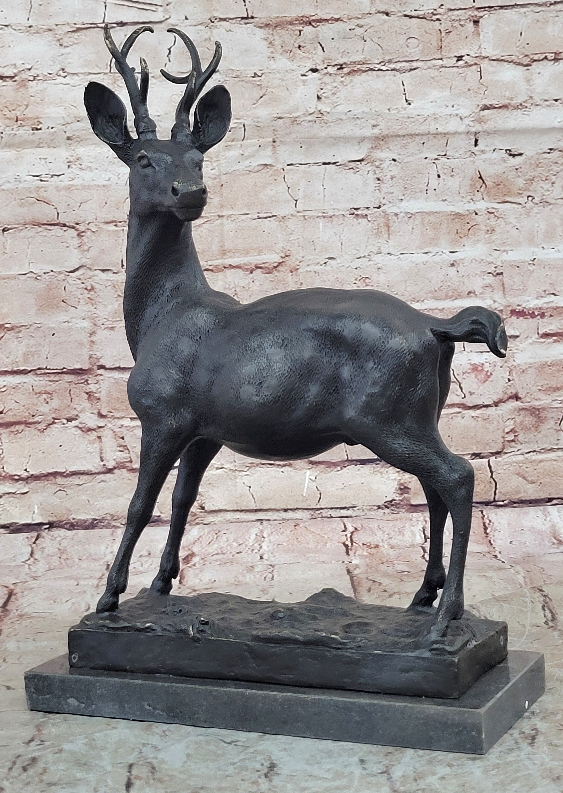 Large Metal Bronze Deer Stag Elk Outdoor Yard Sculpture, Handcrafted Figurine