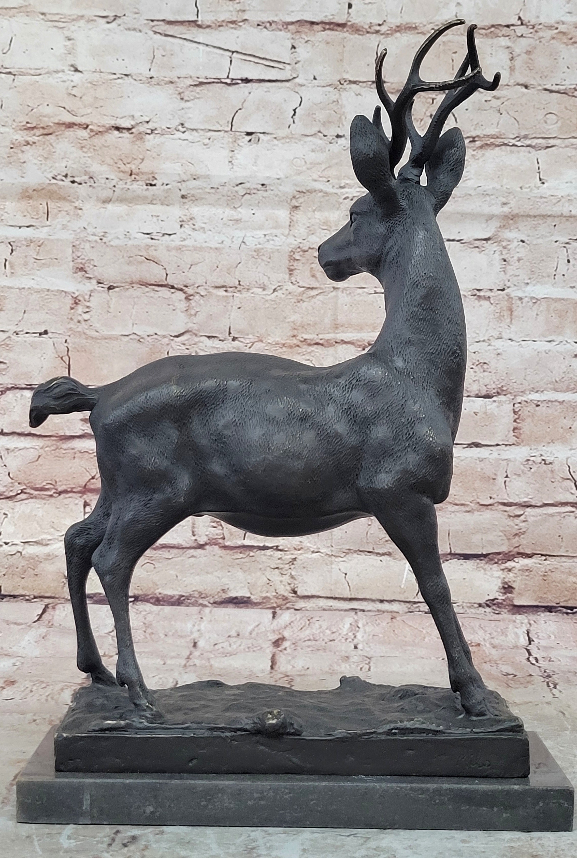Large Metal Bronze Deer Stag Elk Outdoor Yard Sculpture, Handcrafted Figurine
