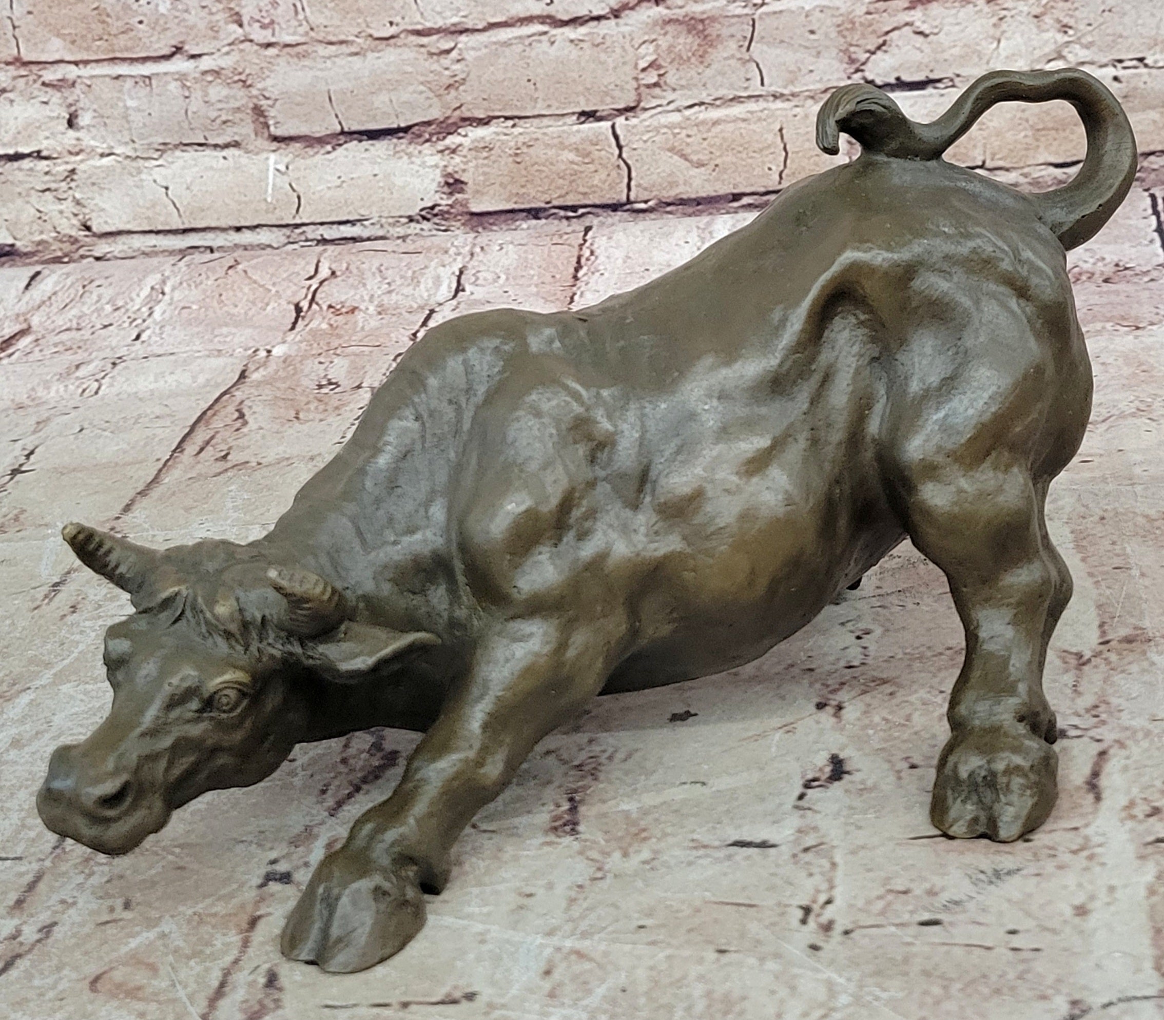 Art Deco Original Stock Market Bull Bronze Sculpture Wall Street Figurine Figure