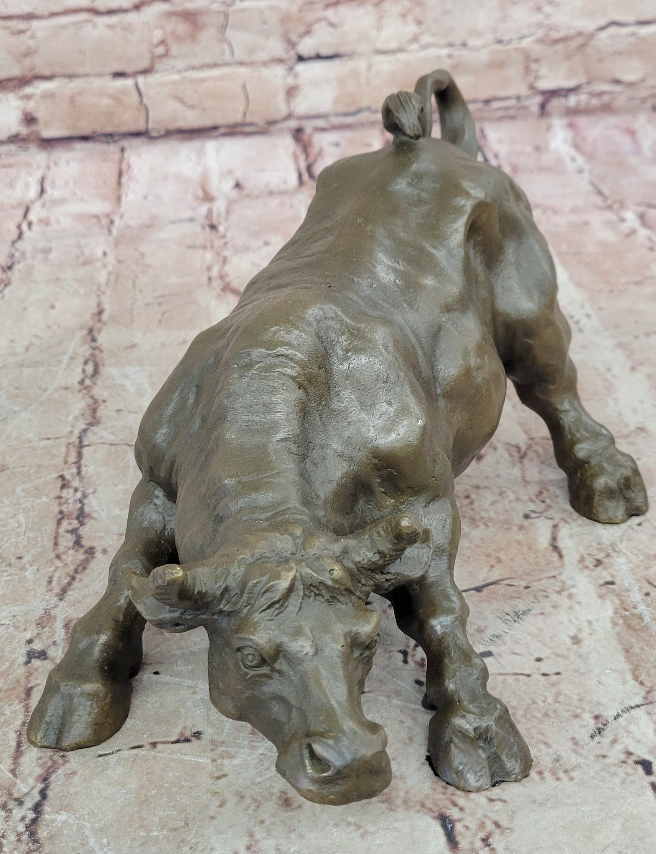 Art Deco Original Stock Market Bull Bronze Sculpture Wall Street Figurine Figure
