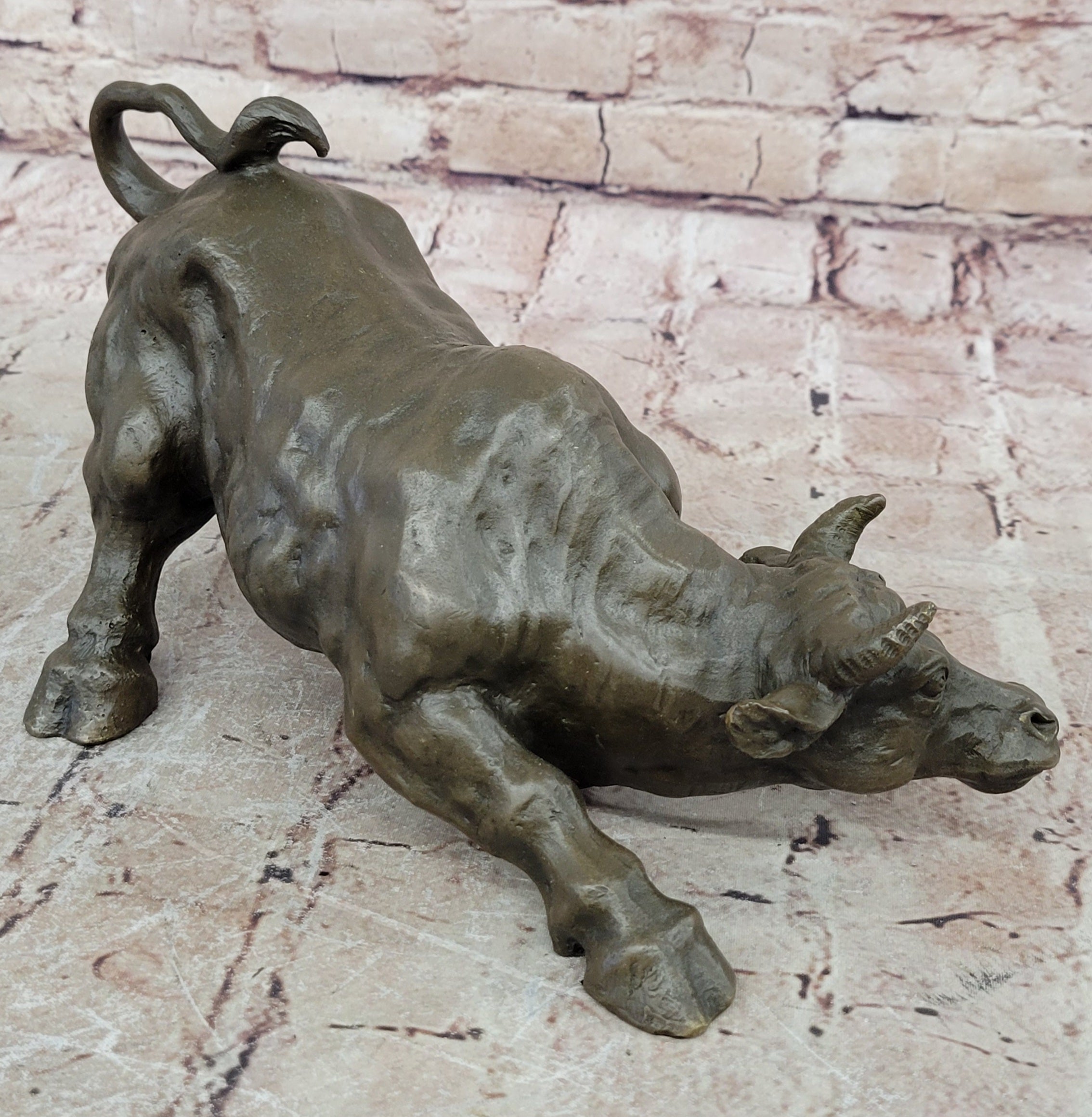 Art Deco Original Stock Market Bull Bronze Sculpture Wall Street Figurine Figure