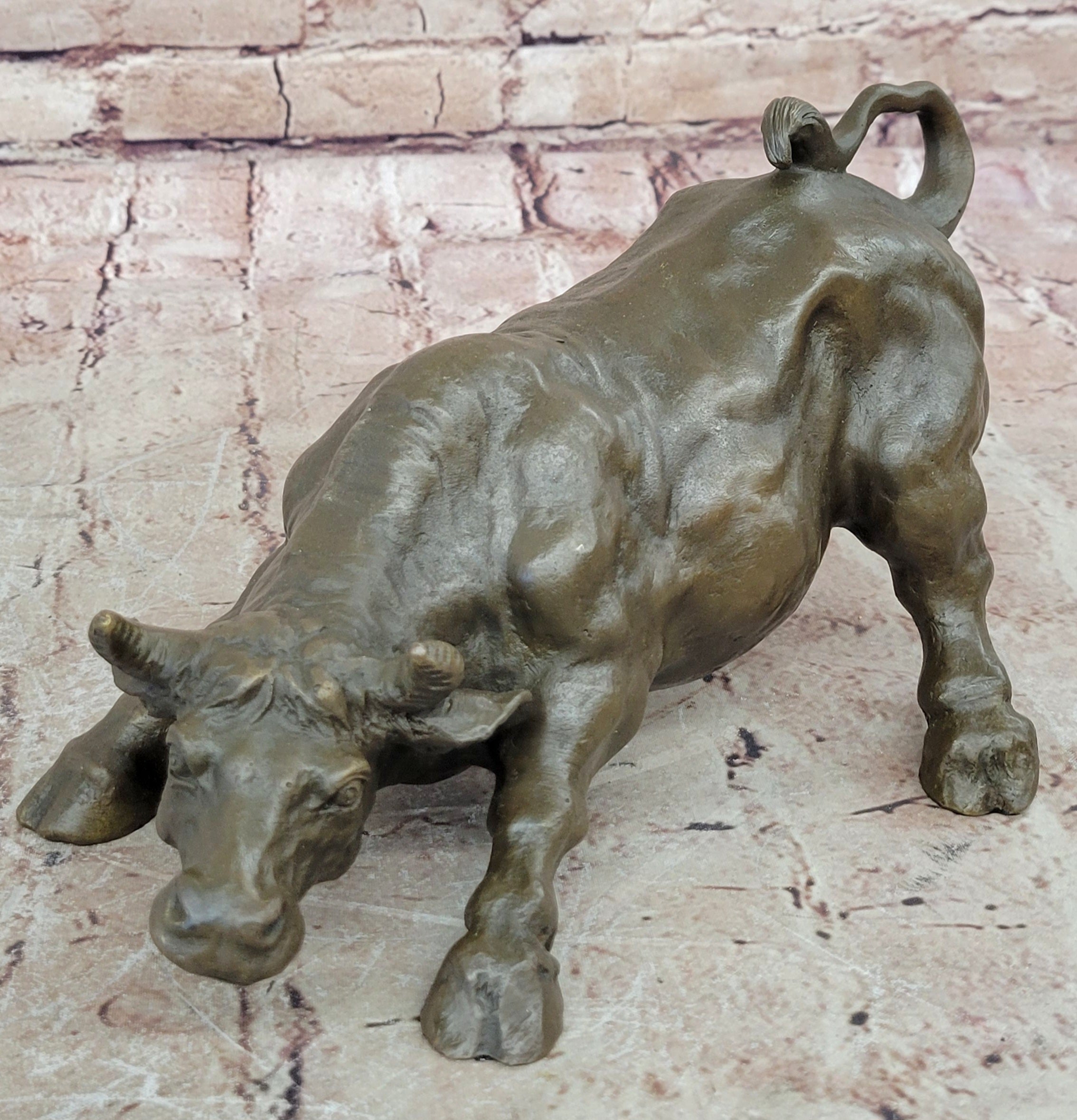 Art Deco Original Stock Market Bull Bronze Sculpture Wall Street Figurine Figure
