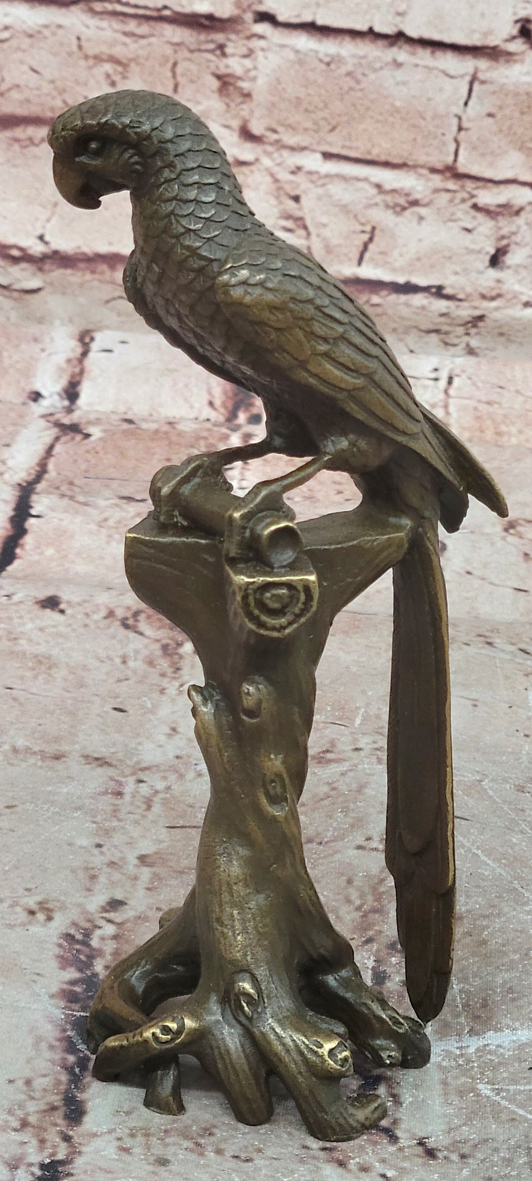 Signed Original Milo Bronze Parrot Bird Statue on Tree Branch Decor