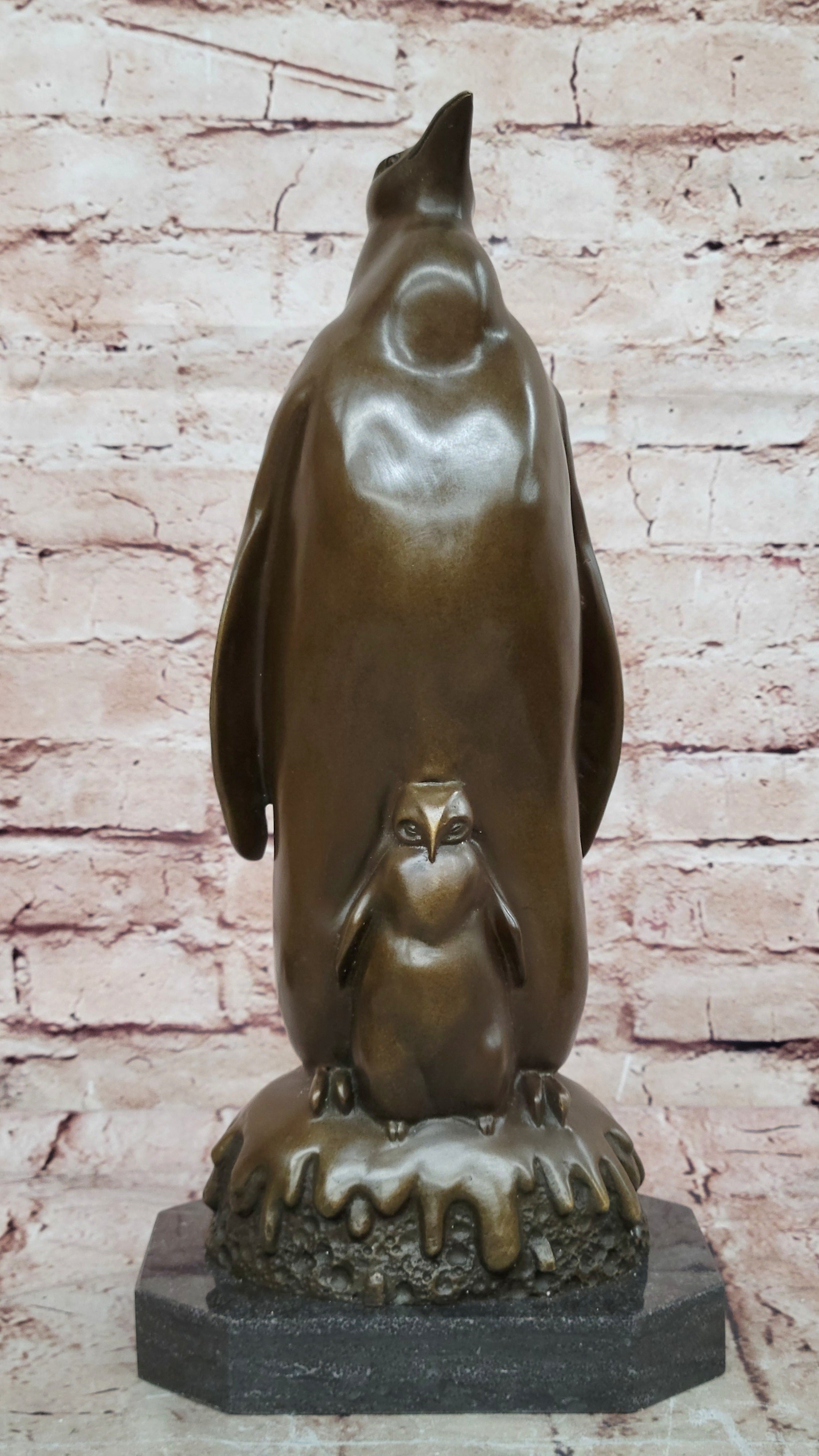 Handcrafted Detailed Penguin Family Abstract Modern Art Bird Bronze Sculpture