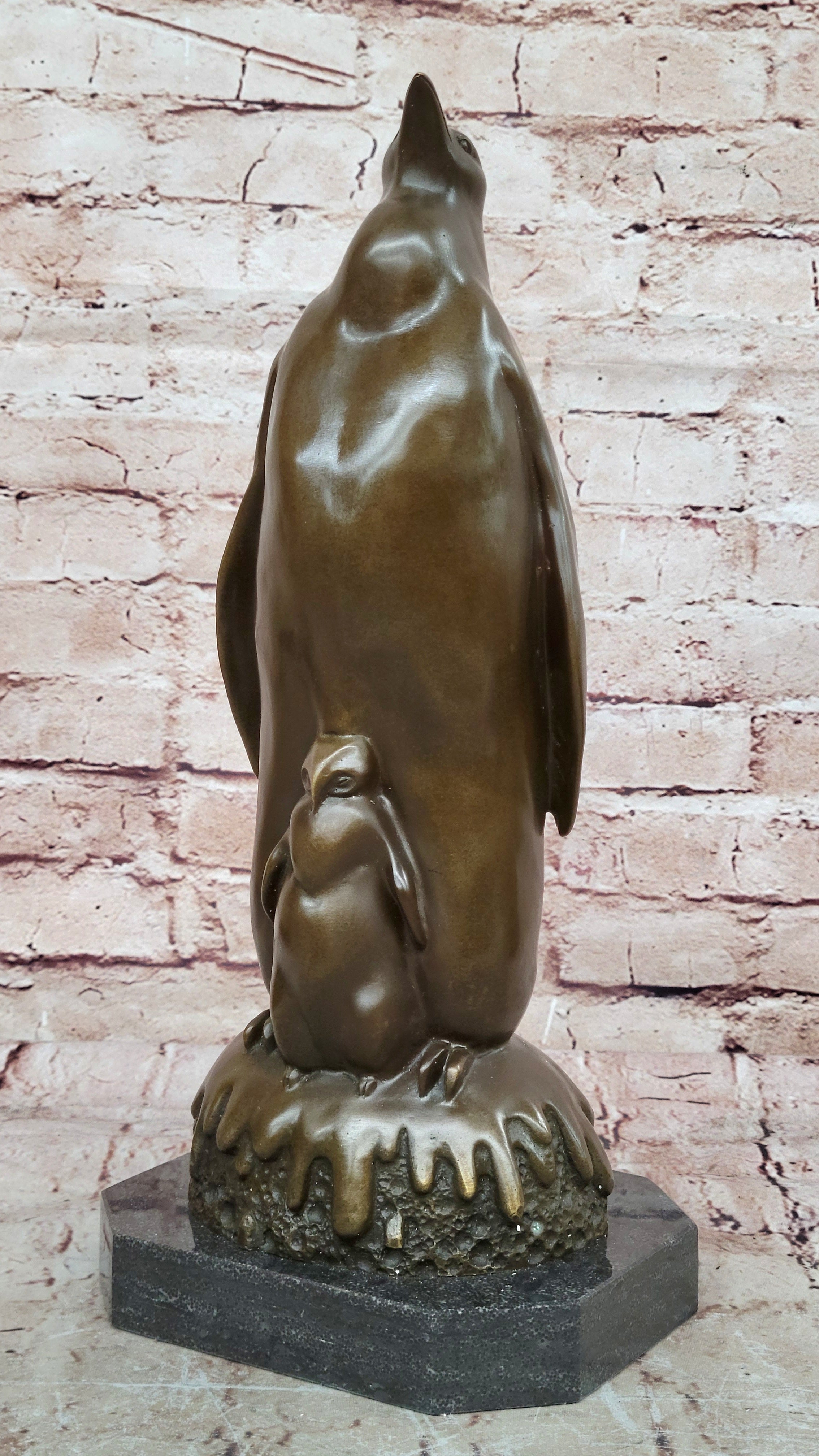 Handcrafted Detailed Penguin Family Abstract Modern Art Bird Bronze Sculpture