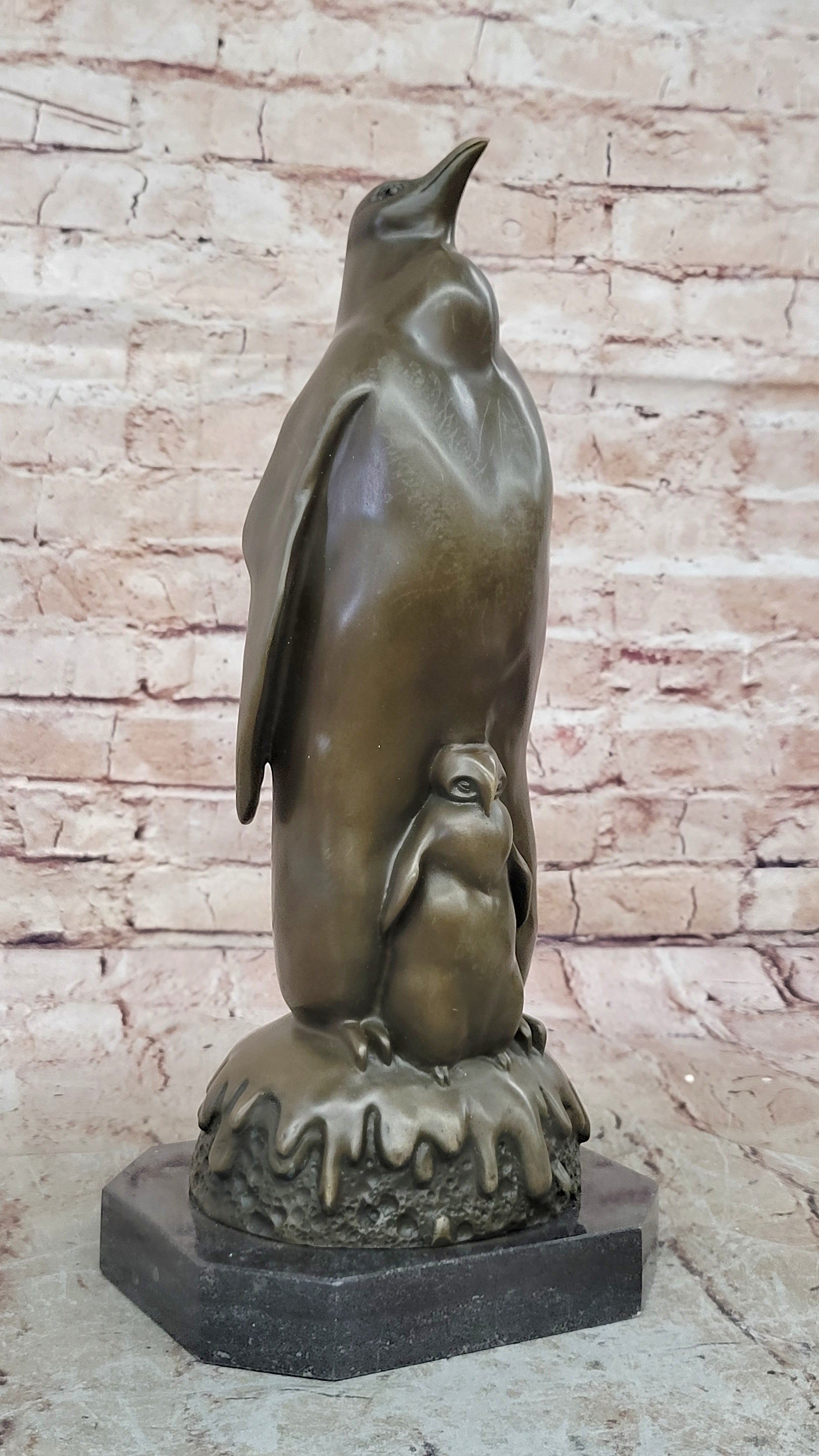 Handcrafted Detailed Penguin Family Abstract Modern Art Bird Bronze Sculpture