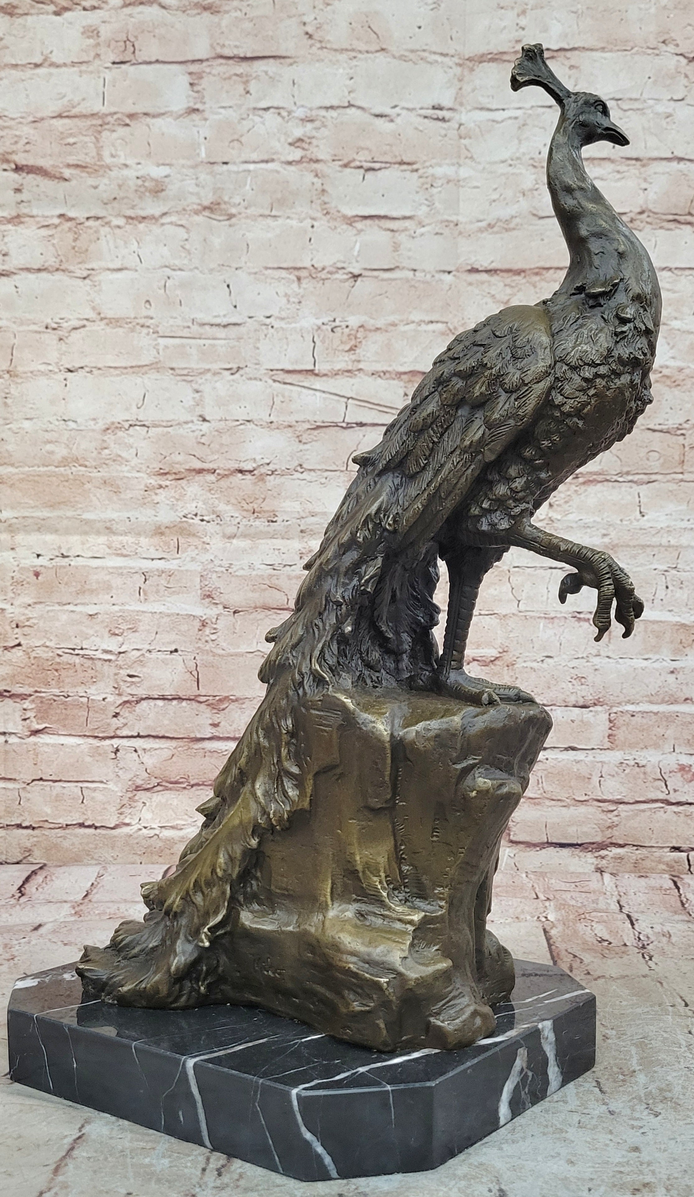 Hand Made Peacock Bird Bronze Sculpture Statue by Milo Museum Quality Figurine