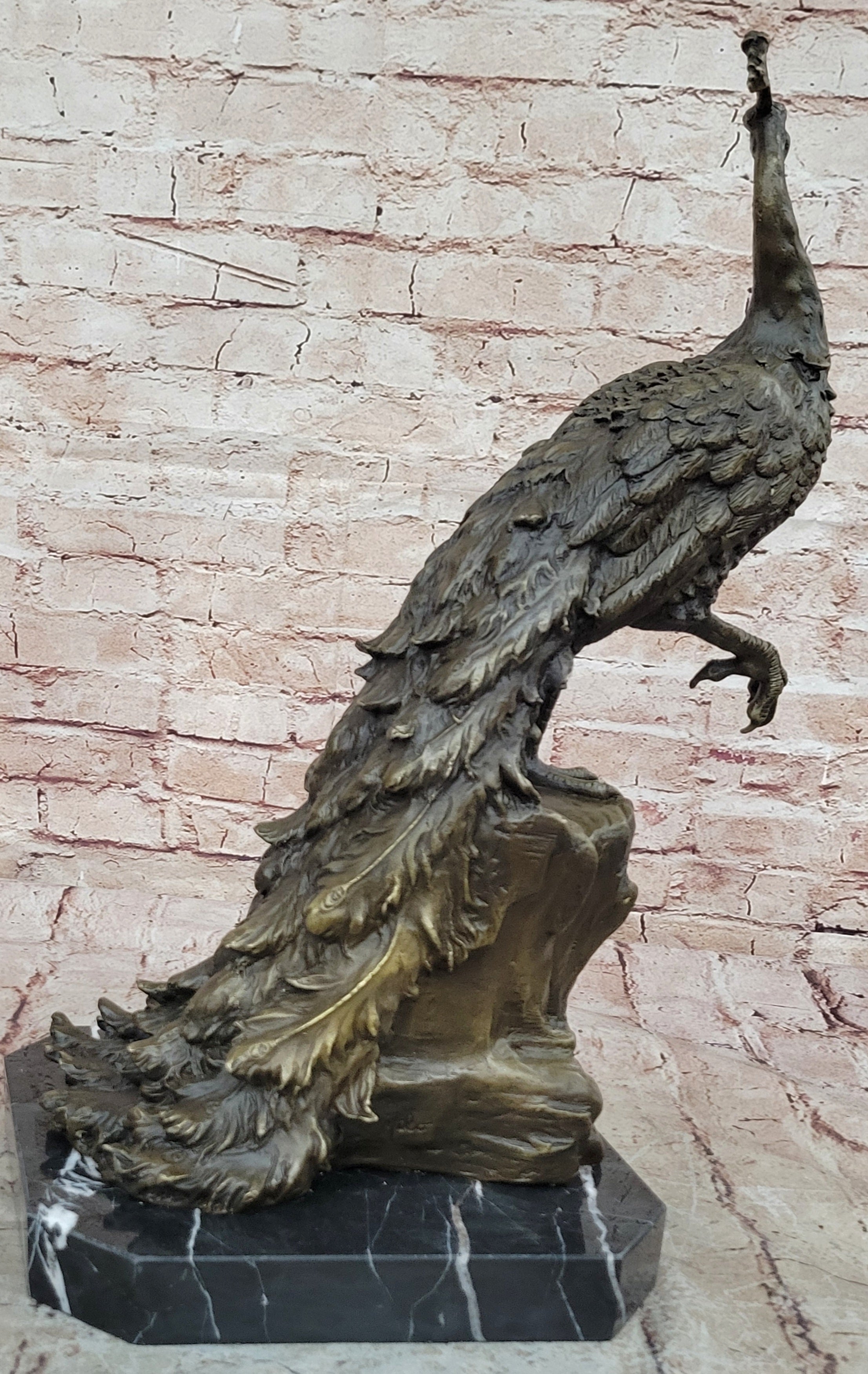 Hand Made Peacock Bird Bronze Sculpture Statue by Milo Museum Quality Figurine