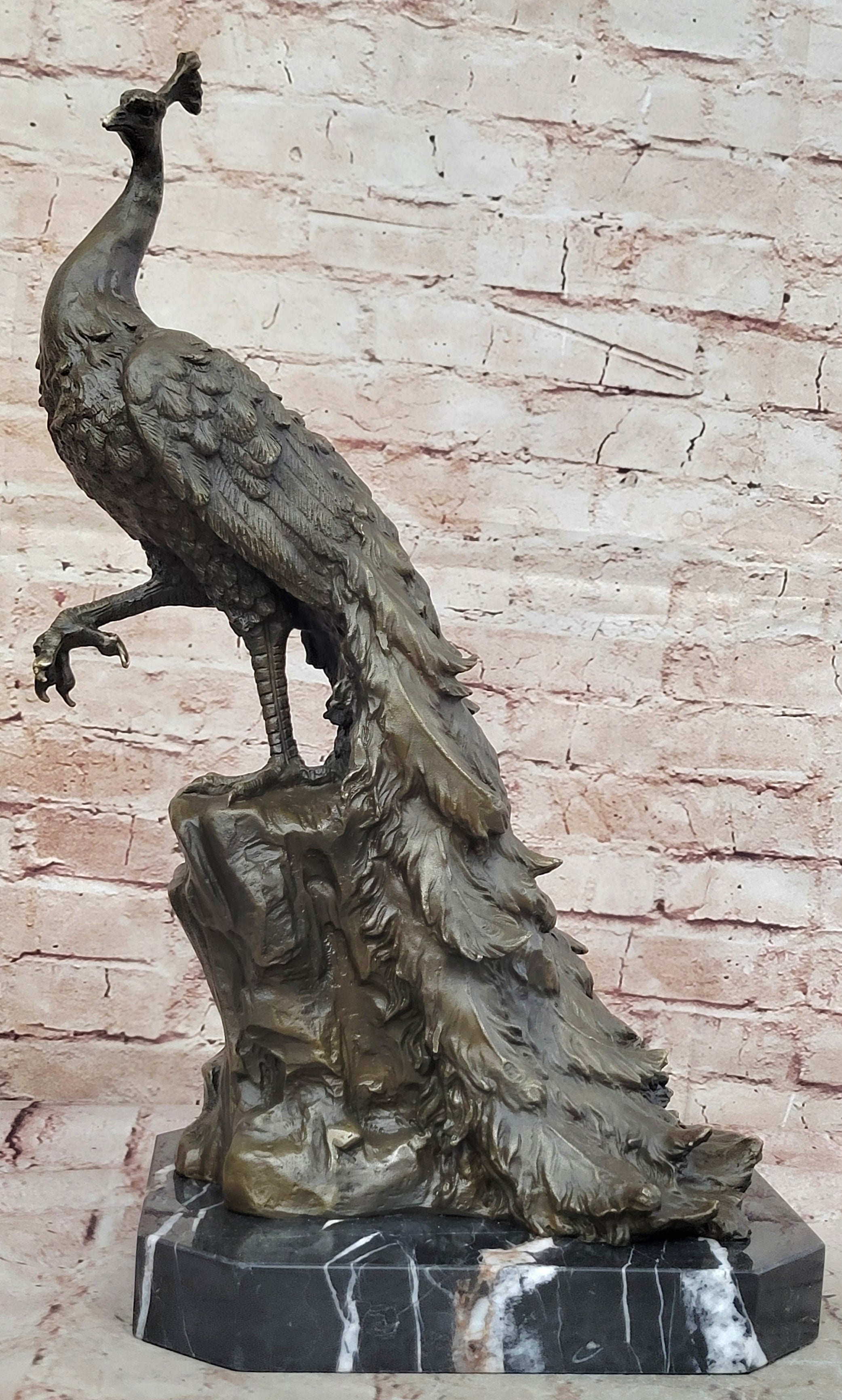 Hand Made Peacock Bird Bronze Sculpture Statue by Milo Museum Quality Figurine