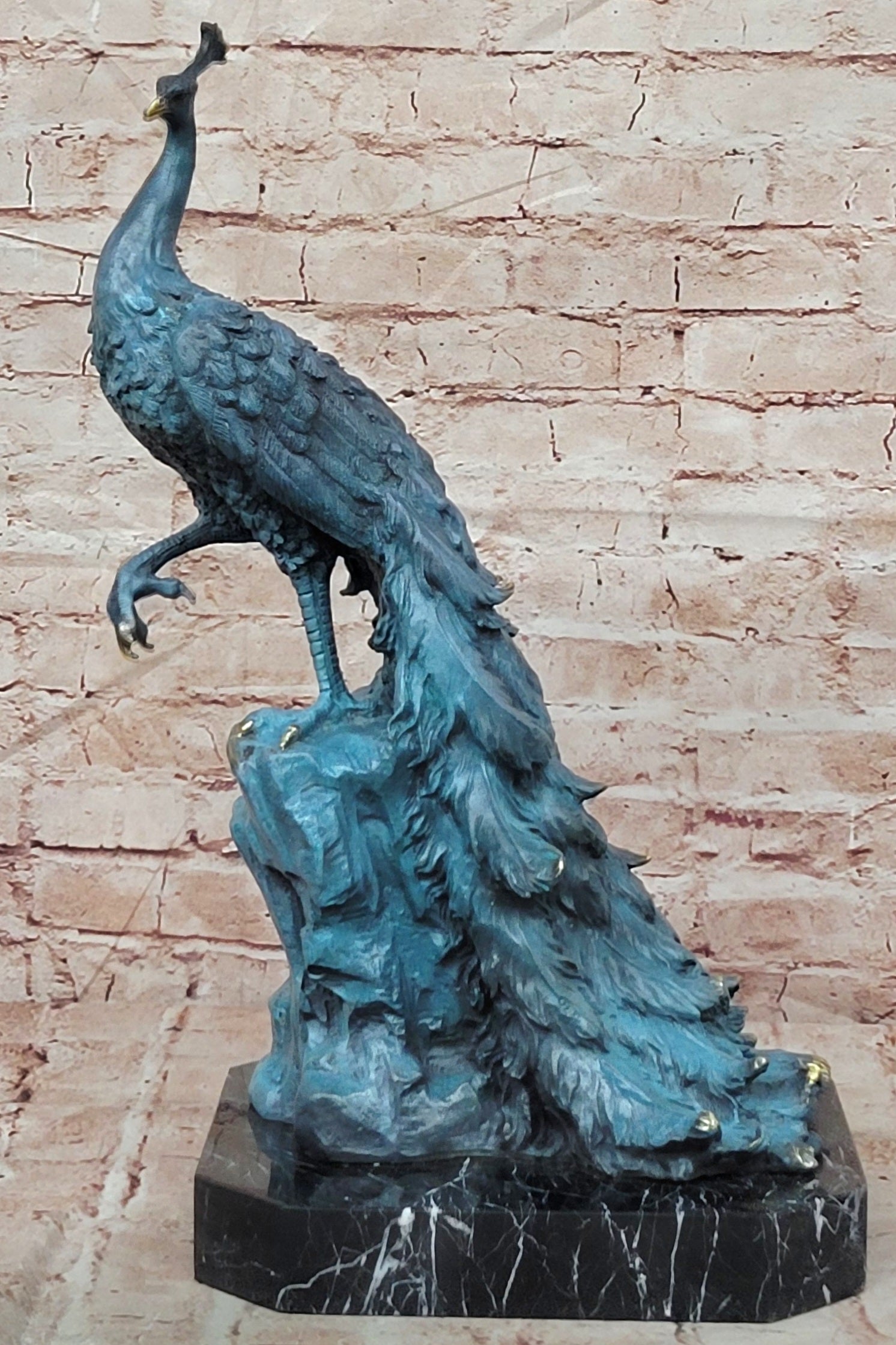 Art Deco Fine Detailed Handcrafted Peacock Bronze Sculpture Statue Figurine Sale