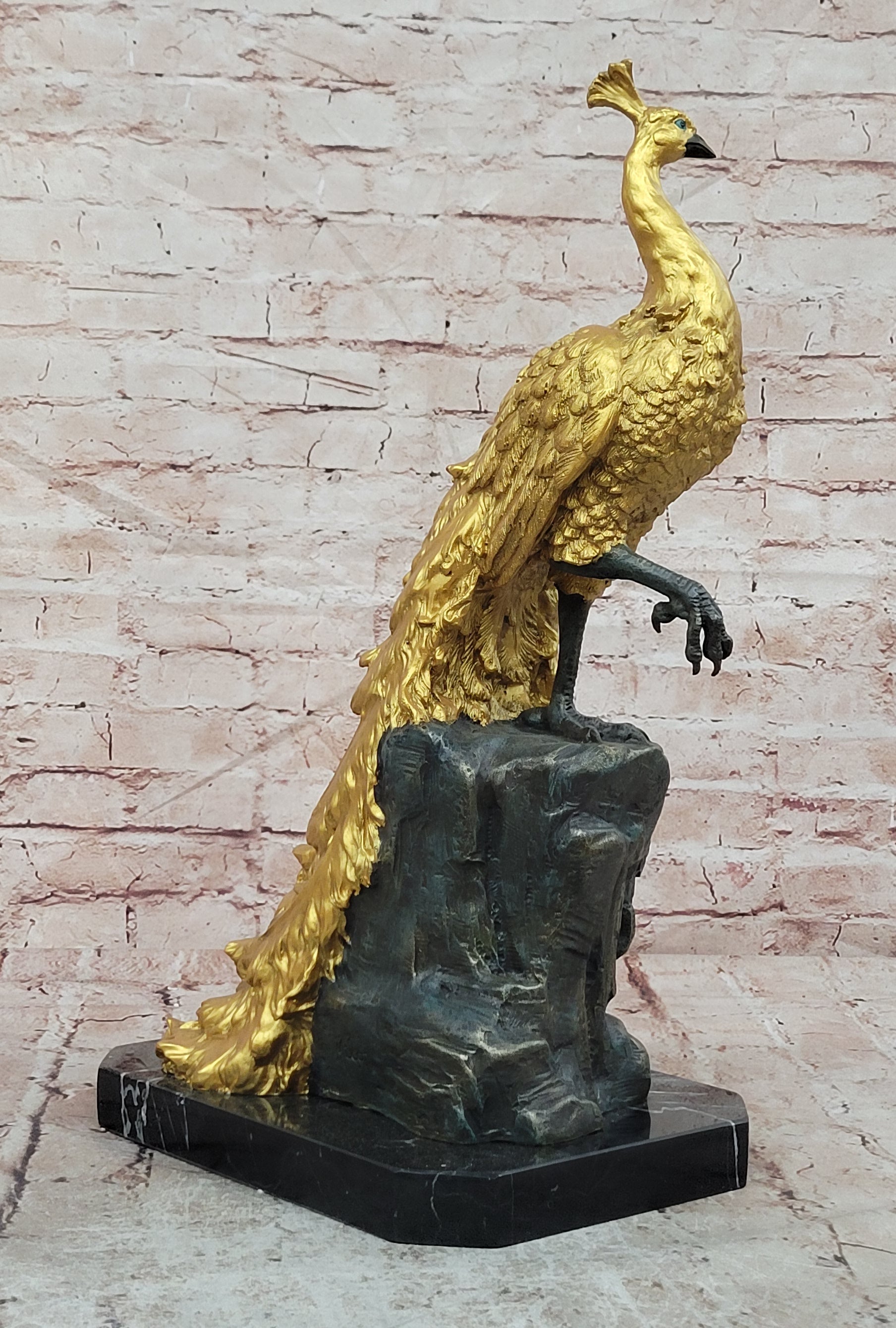 Bronze Peacock Centerpiece Sculpture Signed Milo Bird Statue Collectible Art