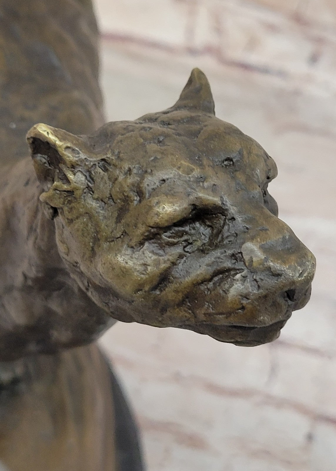 Classic Artwork: Milo`s Signed Stalking Puma Bronze Sculpture on Marble Base