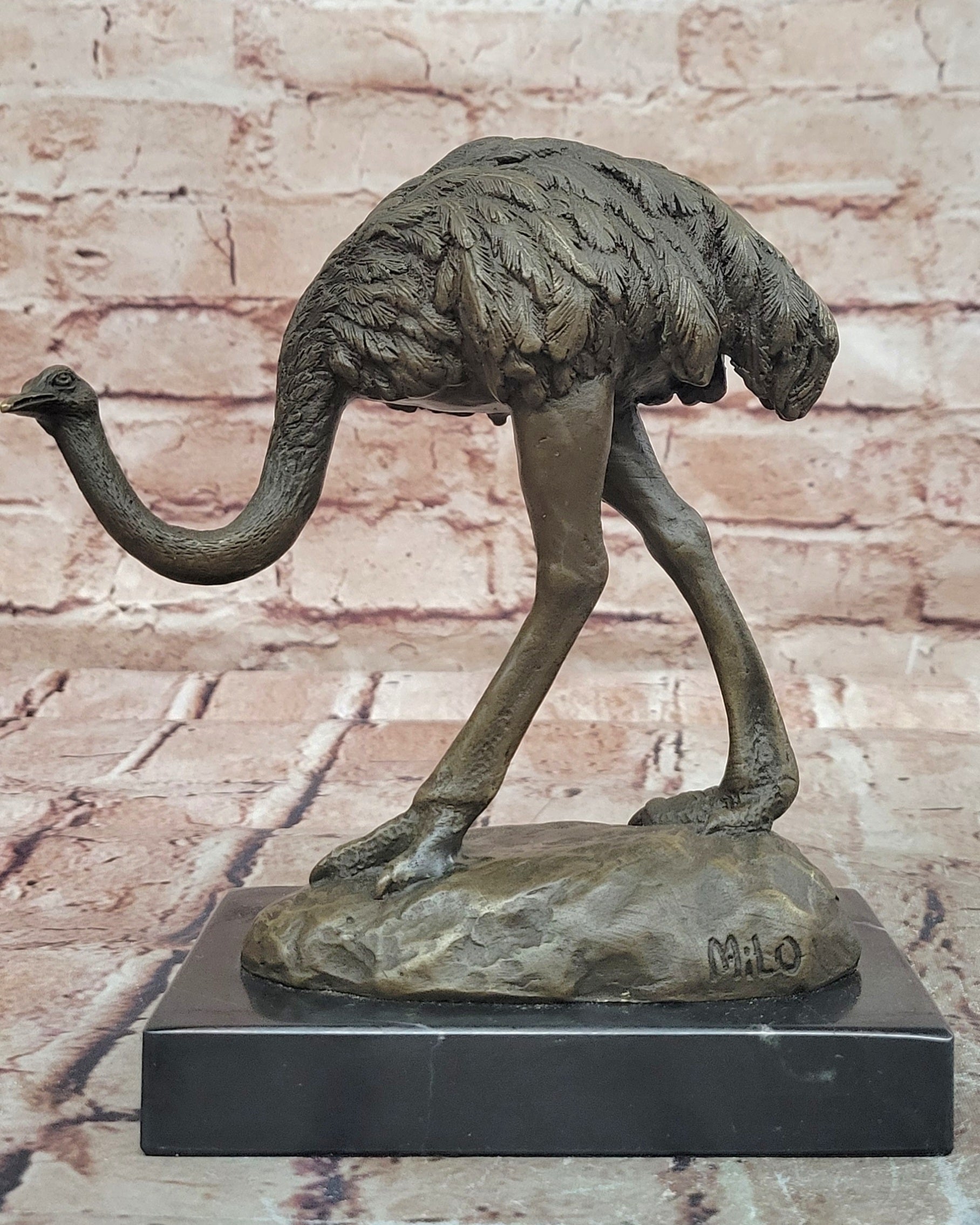 Handcrafted Milo Ostrich Bronze Sculpture Lost Wax Wildlife Artwork