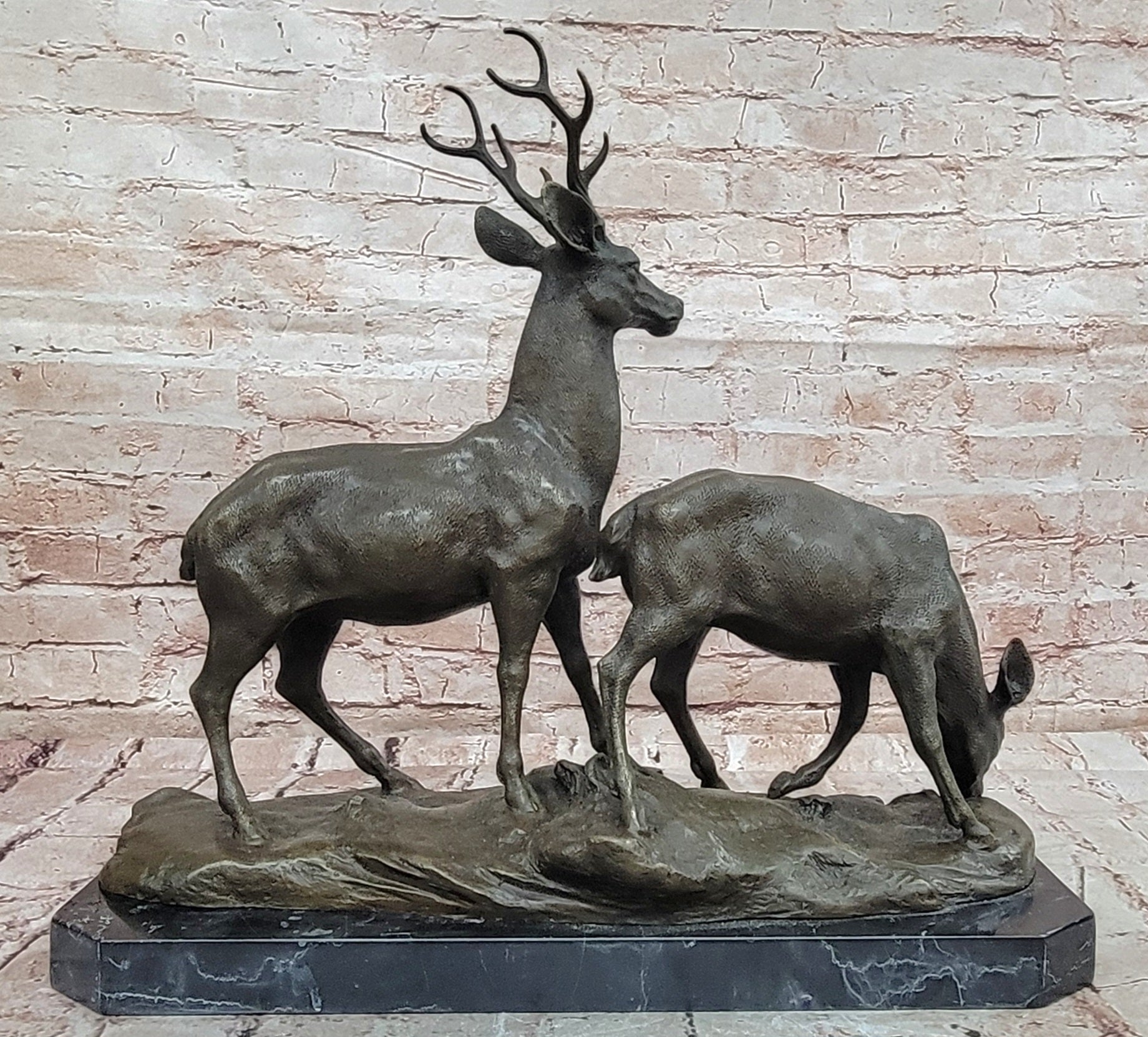 Wildlife Bronze Deer Couple Sculpture Stag and Doe Collectible Figurine