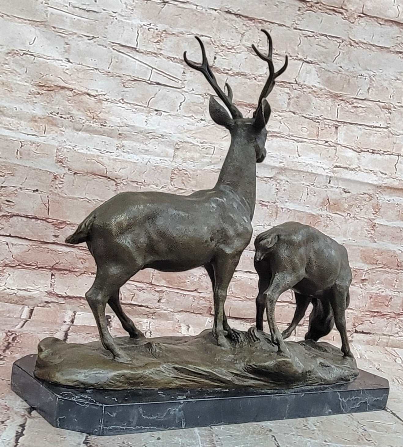 Wildlife Bronze Deer Couple Sculpture Stag and Doe Collectible Figurine