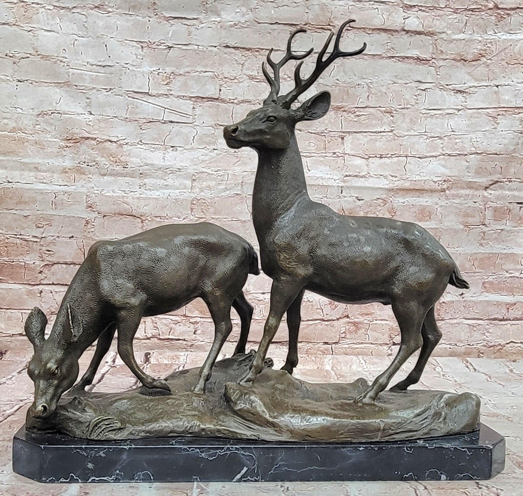 Wildlife Bronze Deer Couple Sculpture Stag and Doe Collectible Figurine