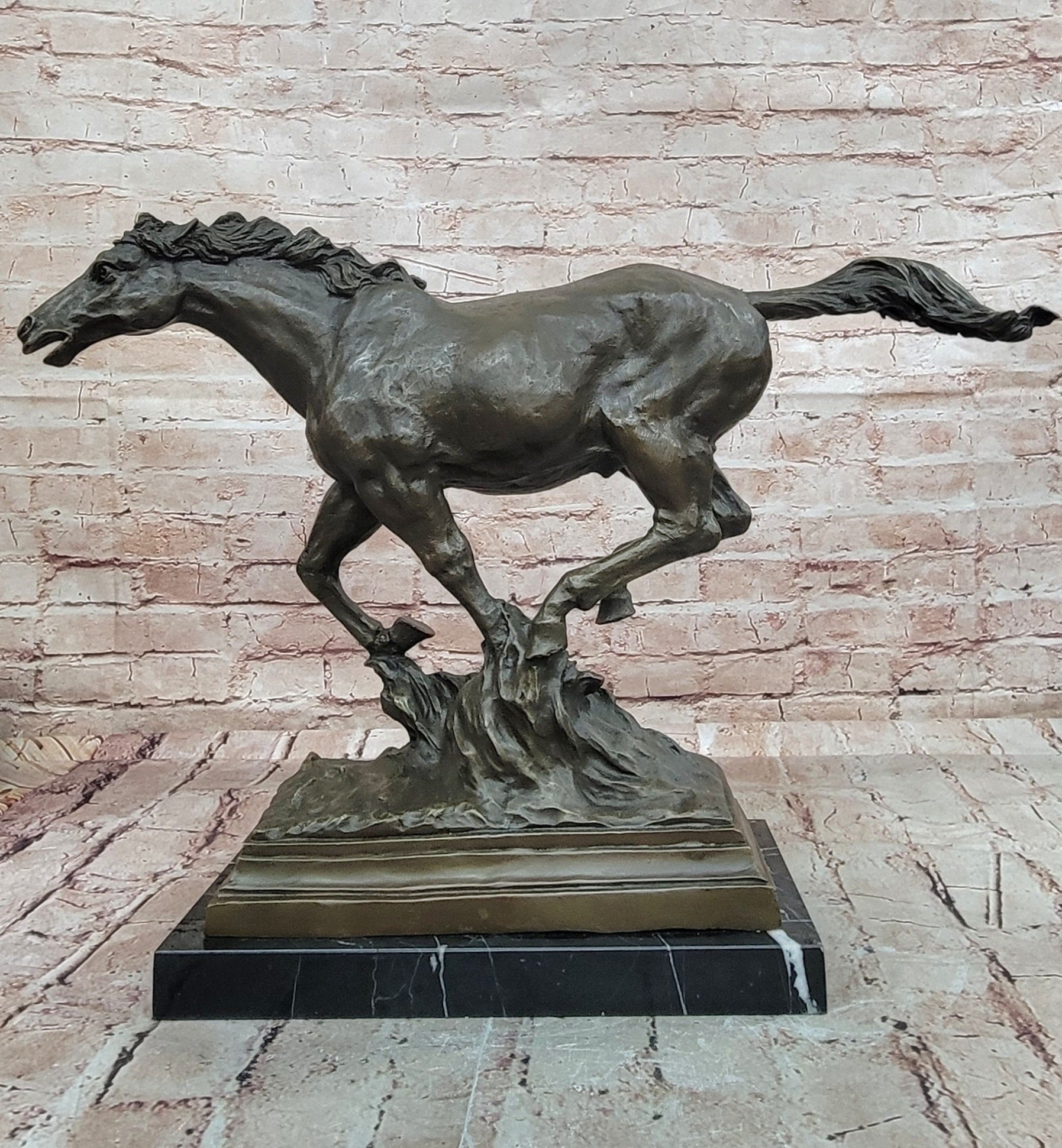 Bronze Wild Horse Sculpture Signed Milo Racing Stallion Statue Decor Art