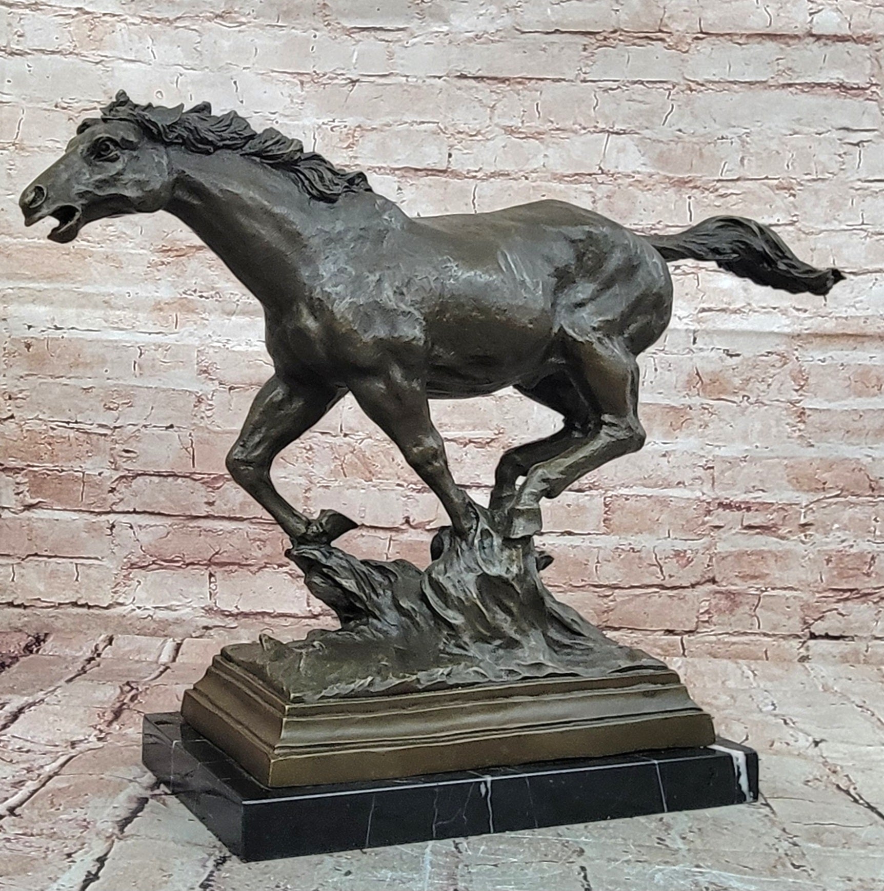 Bronze Wild Horse Sculpture Signed Milo Racing Stallion Statue Decor Art