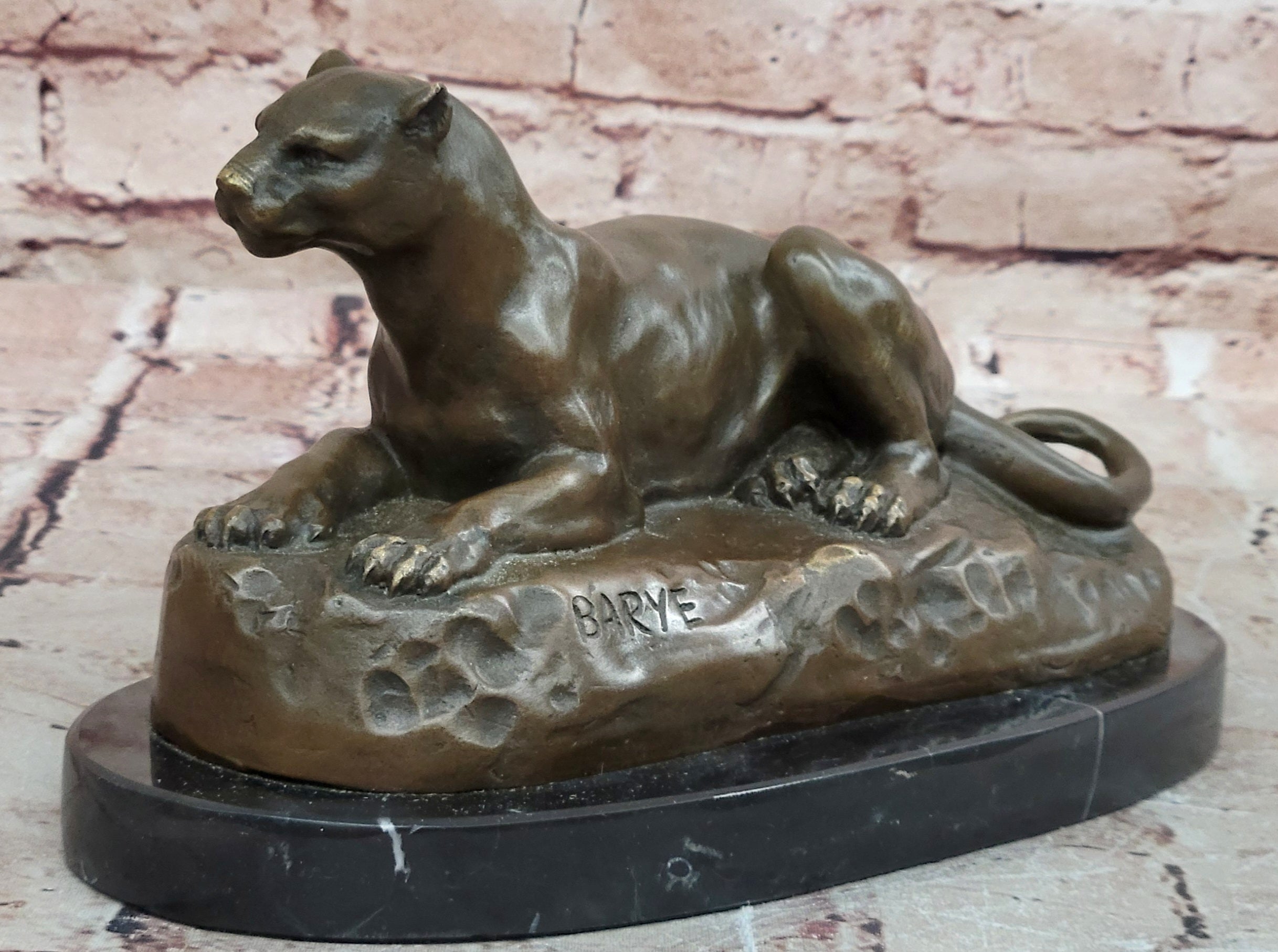 Bronze Sculpture by French Artist Barye Jaguar Puma Hot Cast Statue Wildlife