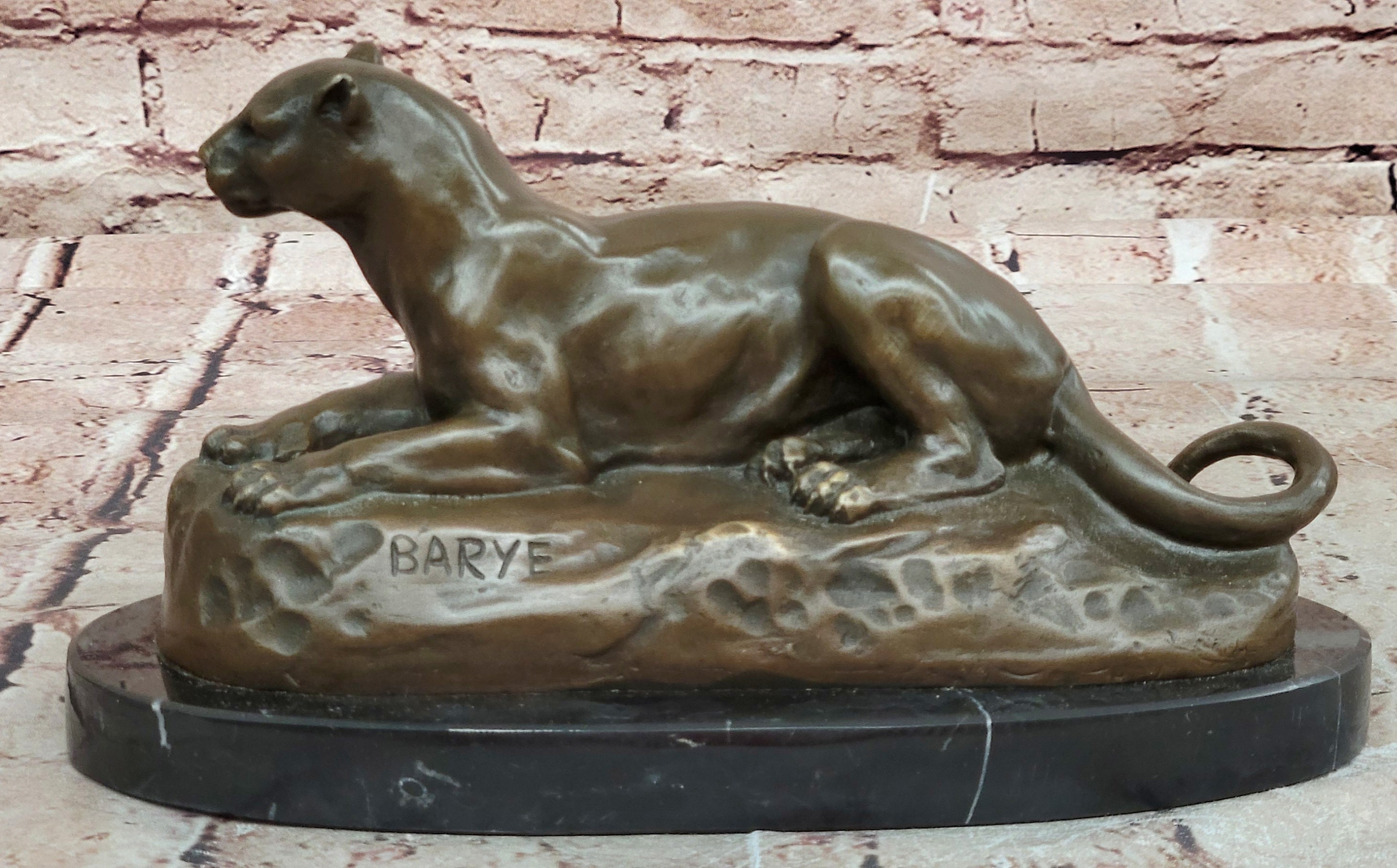 Bronze Sculpture by French Artist Barye Jaguar Puma Hot Cast Statue Wildlife
