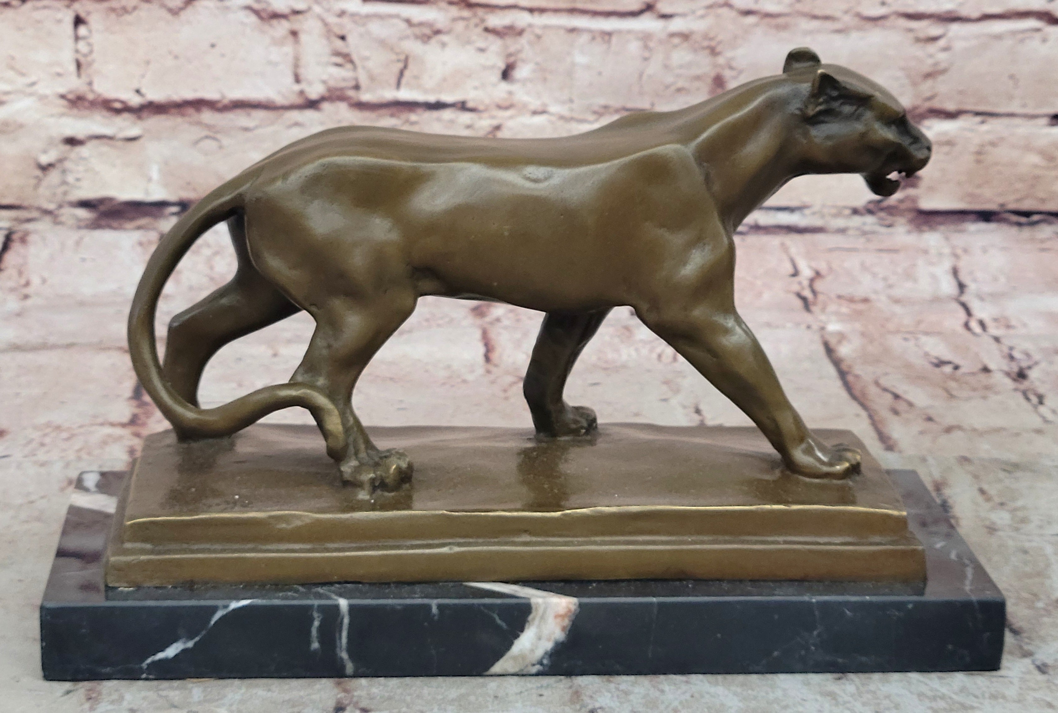 Bronze Sculpture Jaguar Cougar Mountain Lion Hand Made Wildlife Animal Statue