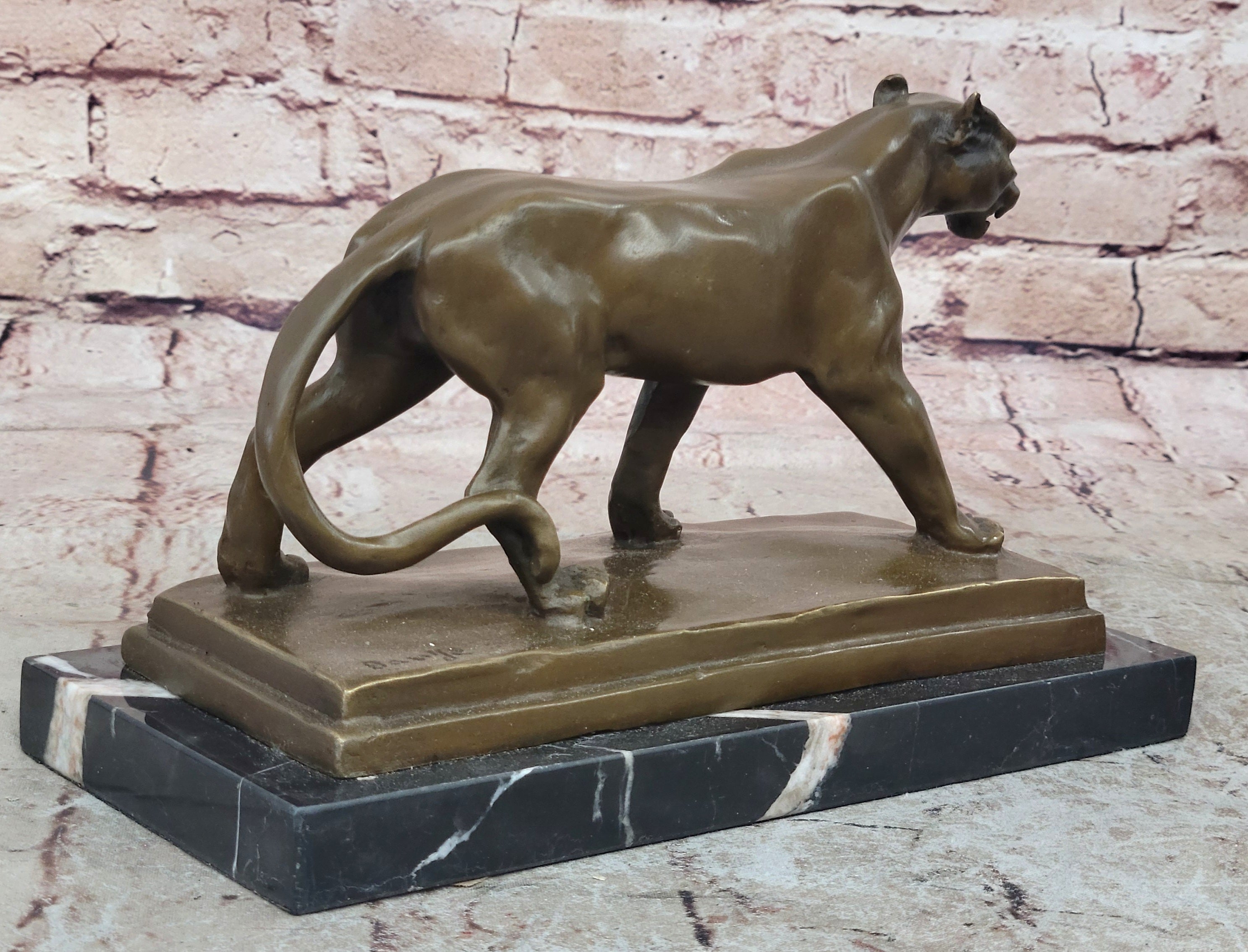 Bronze Sculpture Jaguar Cougar Mountain Lion Hand Made Wildlife Animal Statue