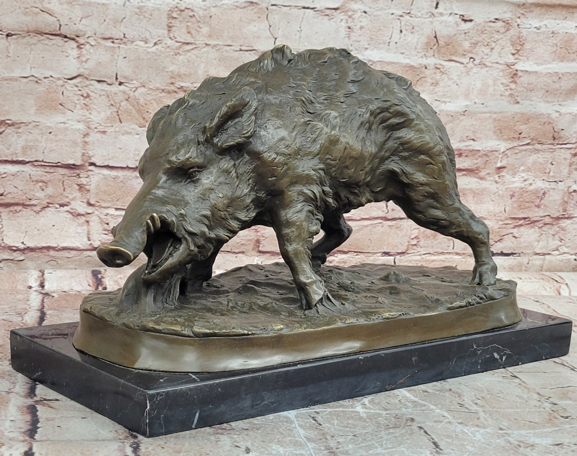 Large Bronze Hog Statue Wild Boar Sculpture Realistic Animalier Art Piece