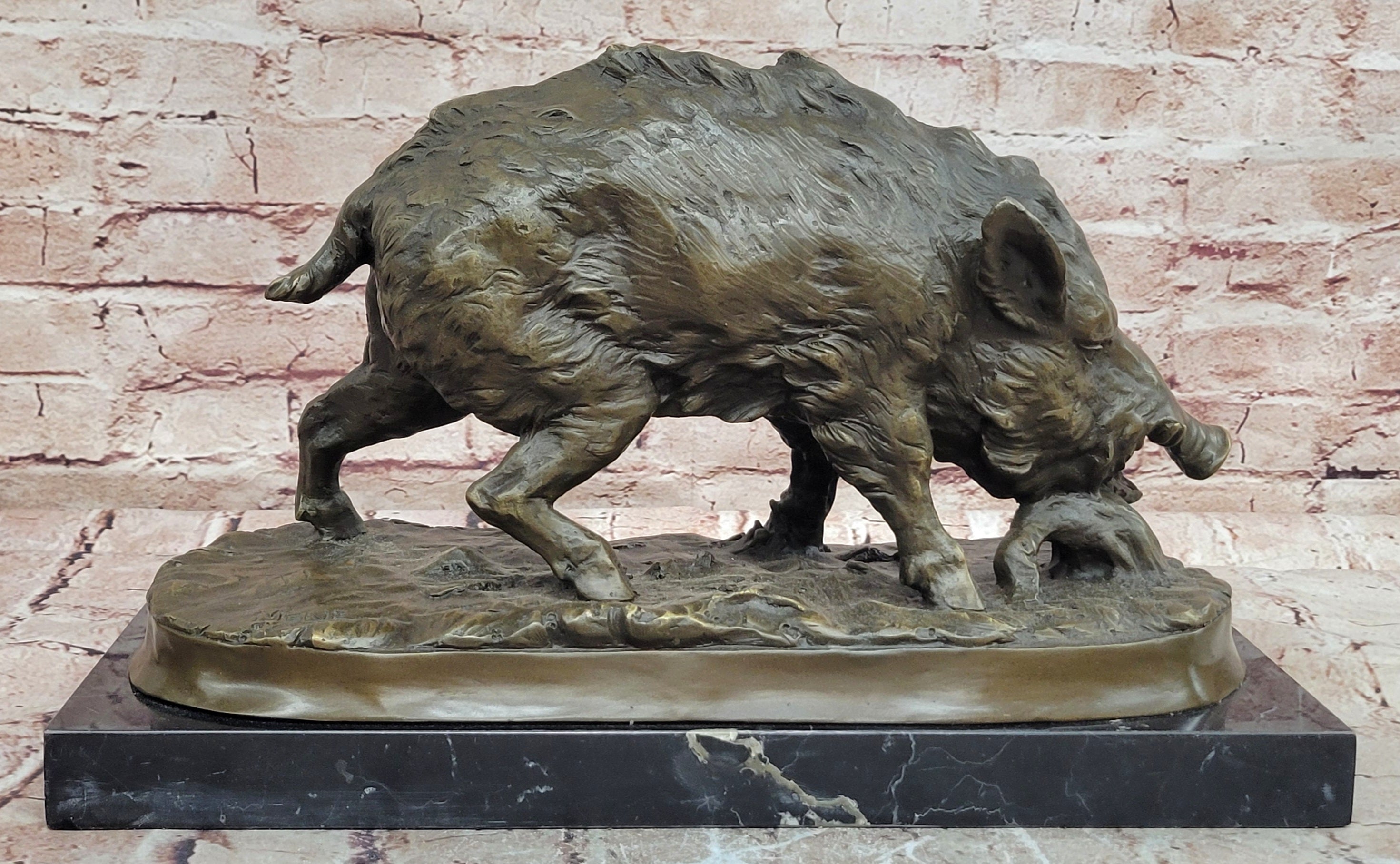 Large Bronze Hog Statue Wild Boar Sculpture Realistic Animalier Art Piece